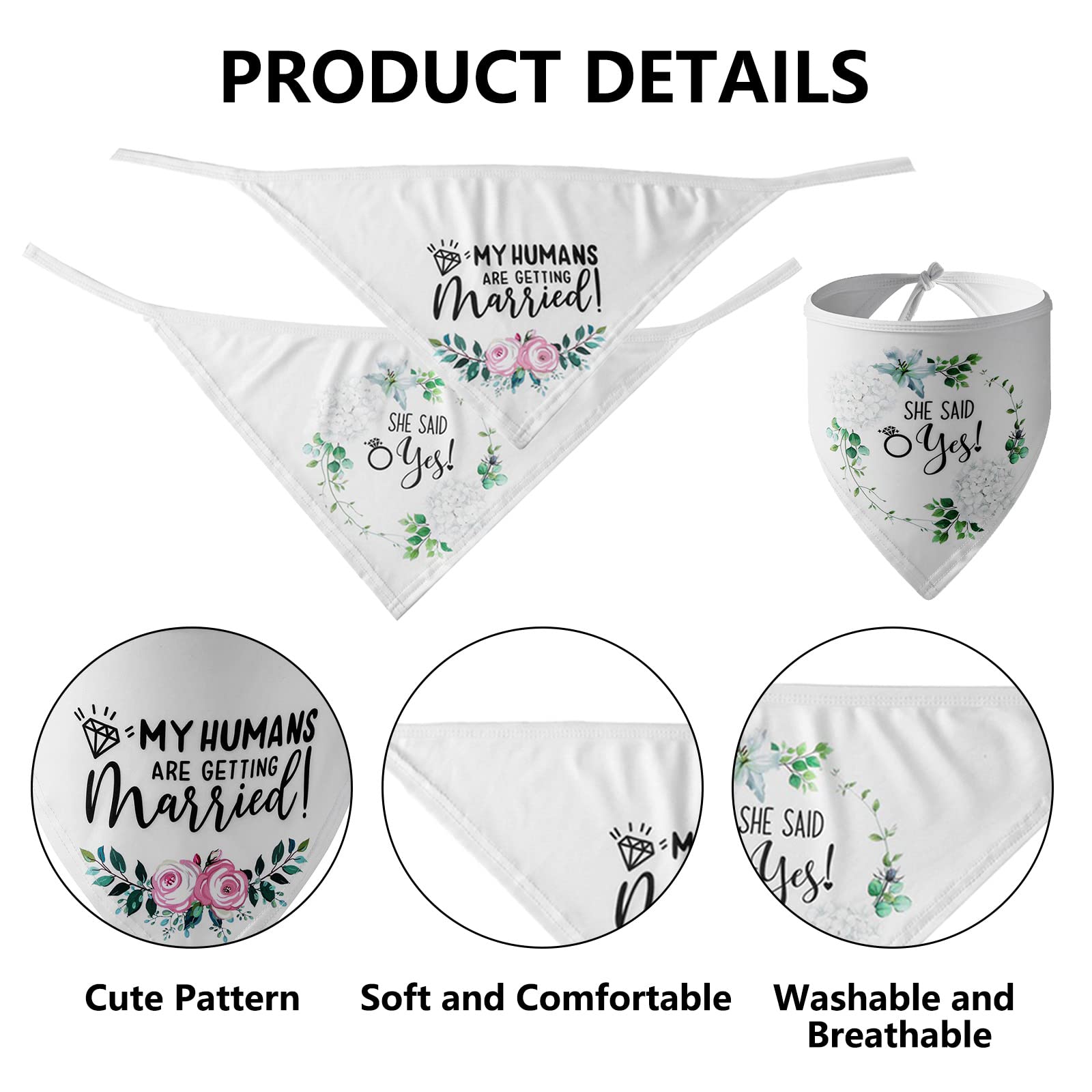 2 Pack White Floral Dog Bandana Scarf for Wedding - Triangle Pet Bandana with Elegant Floral Pattern, Perfect for Dog Lovers Gift & Pet Wedding Accessories - Great for Pet Weddings, Photo Shoots & Special Occasions