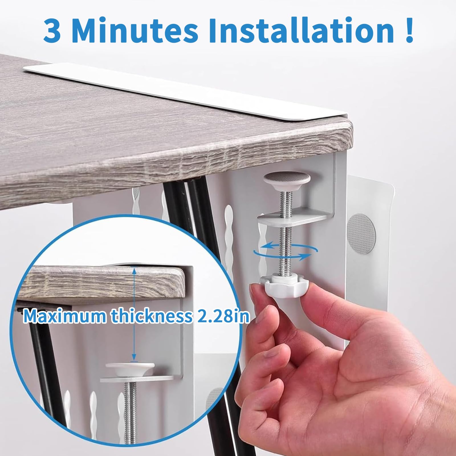 Under Desk Laptop Holder with Anti-Scratch Pad & Magnetic Pen Holder - No Drill Hanging Desk Organizer for Table (Fits 0.3