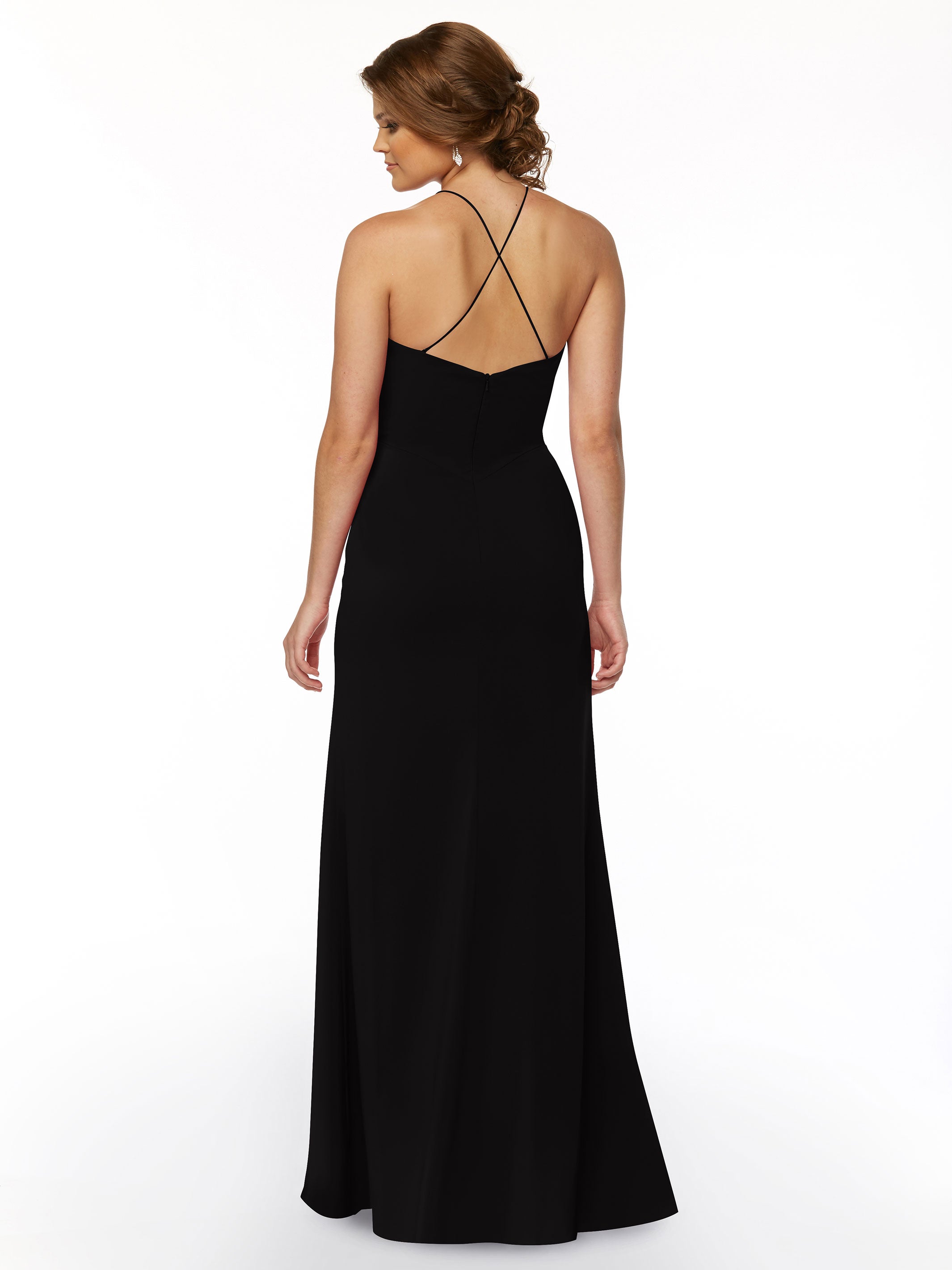 Elegant 83026 Sheath Stretch Chiffon Bridesmaid Dress with Halter Neckline & High Slit - Perfect for Weddings, Formal Events & Evening Parties