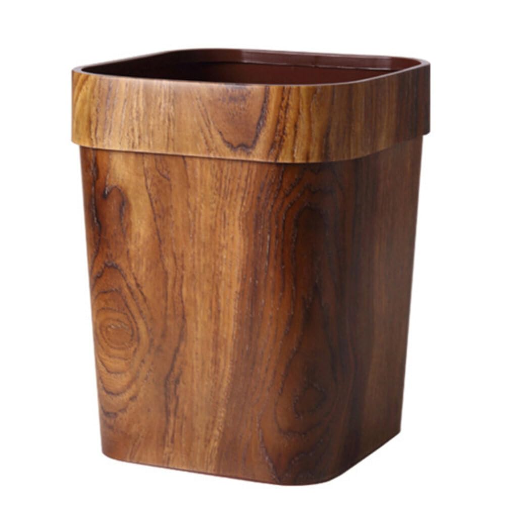 Vintage Wooden Trash Can - Small Square Waste Basket with 14L Capacity for Bathroom, Kitchen, Home & Office - Retro Style Garbage Bin for Waste Disposal & Home Decor