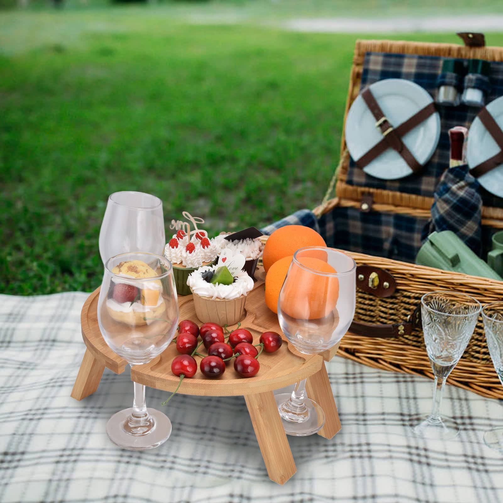 EVTSCAN Folding Outdoor Table - Portable Wooden Picnic Table with Wine Glass Holder for Camping, Hiking, Beach & Backyard BBQs | Compact & Lightweight for Easy Transport
