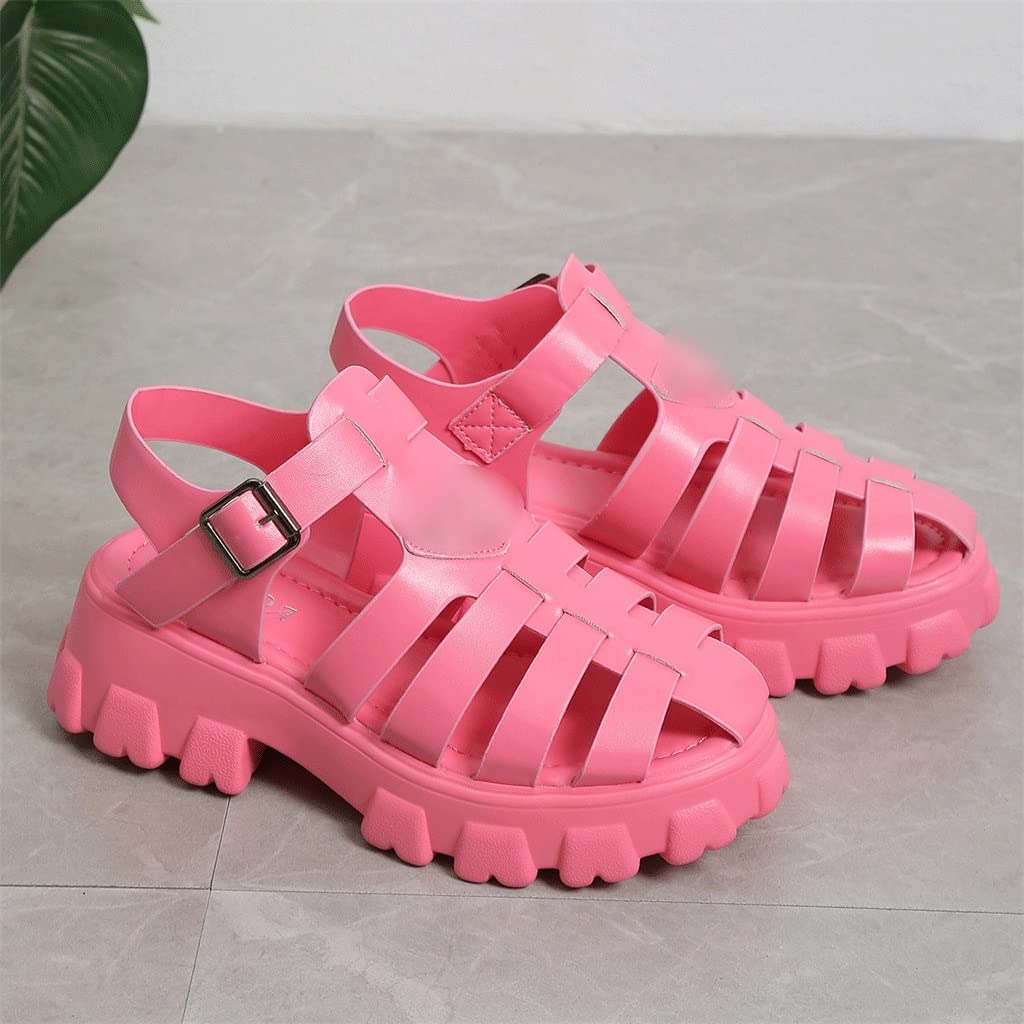 Women's Chunky Heel Platform Sandals - Roman Style Summer Casual Beach Shoes for Women (Pink, Size 40) | Perfect for Vacation, Date Night & Outdoor Walking