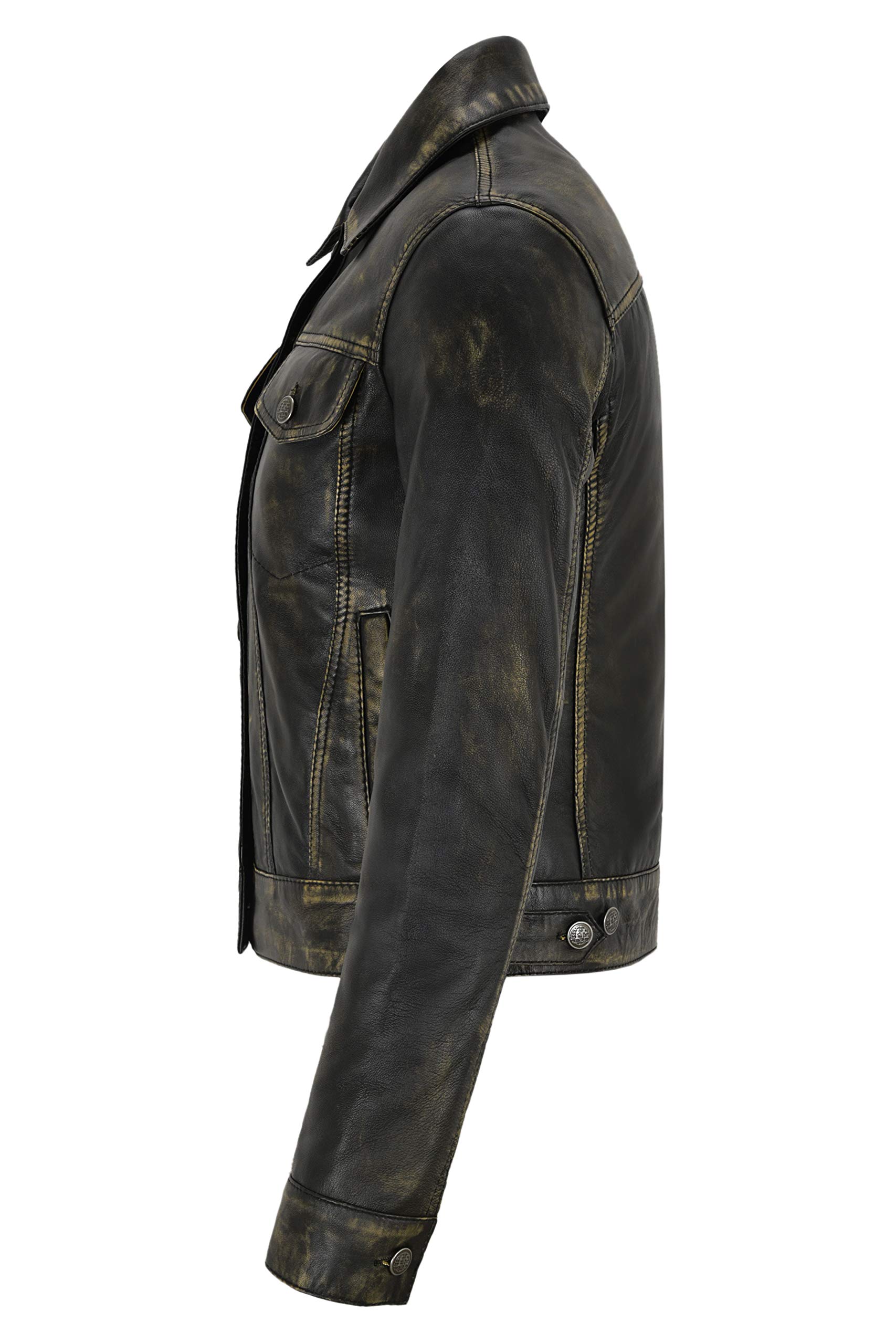 Vintage Women's Real Leather Trucker Jacket - Distressed Washed Leather Shirt Jacket for Casual Wear & Motorcycle Riding (1680)