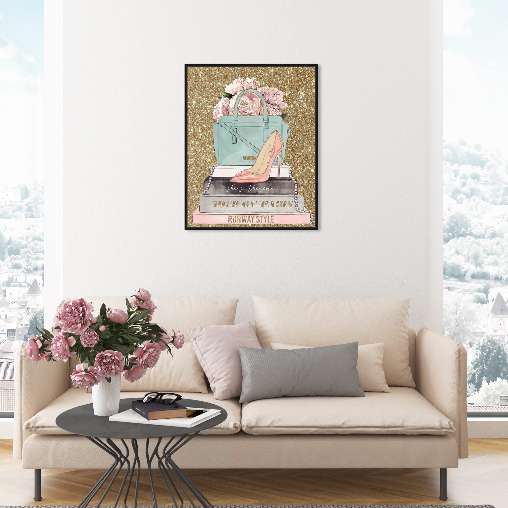 Oliver Gal Artist Co. Fashion & Glam Wall Art Framed Canvas Print - 'Flowers Books and Heels Oh My' Home Decor for Living Room, Bedroom & Office