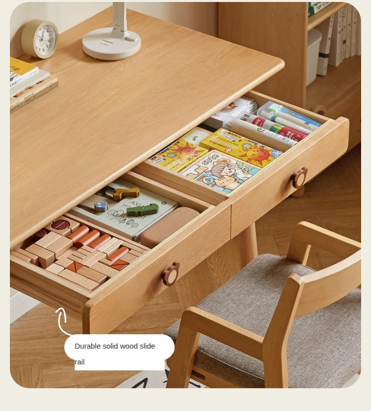 Solid Wood Kids Study Desk - Beech & Oak Wooden Children's Writing Table for Homework & Drawing | Perfect for Bedroom, Homeschool & Classroom Use