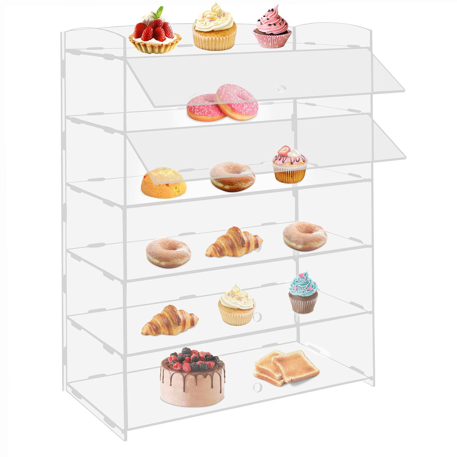 5-Tier Acrylic Bakery Display Case - Countertop Pastry Showcase for Donuts, Cookies, Bread & Sandwiches | Self-Serve Food Display Cabinet for Bakeries, Cafes & Retail Stores