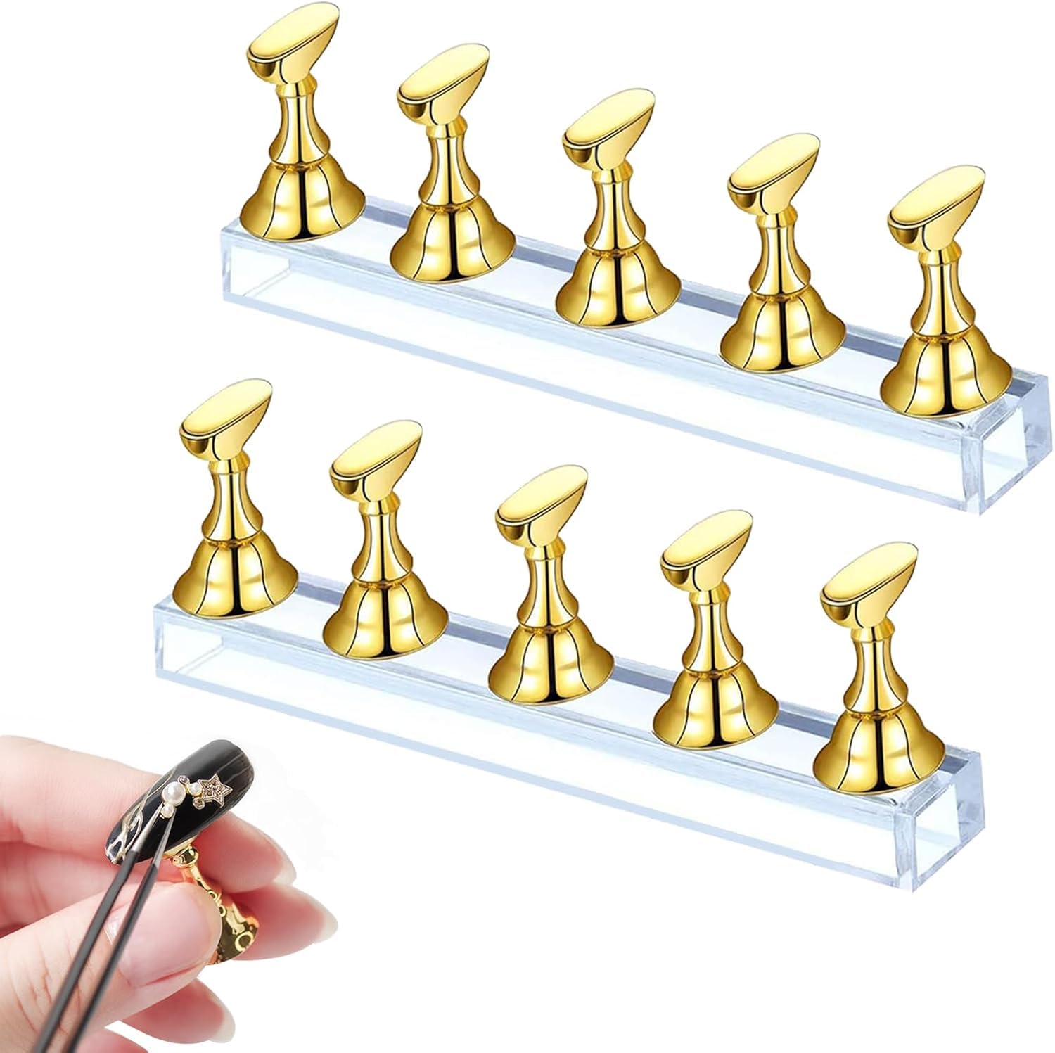 NAILWIND Magnetic Acrylic Nail Display Stand - Professional Nail Tip Holder for Salon & Home Use - Perfect for Nail Art Practice, False Nail Application & DIY Manicures (Black, 1 Set) - Ideal for Nail Technicians, Beauty Students & At-Home Nail Enthusiasts