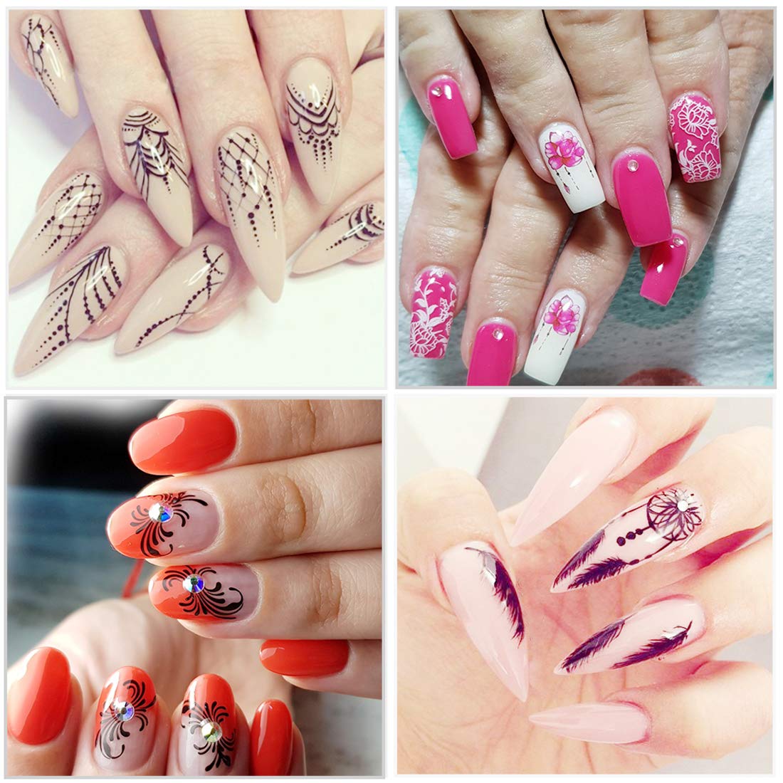 10 Pack Flower Nail Art Stickers - Water Slide Decals with Rhinestones for Acrylic Nails - DIY Nail Decorations for Manicure & Pedicure - Perfect for Parties, Weddings, and Salon Use (Style 1)