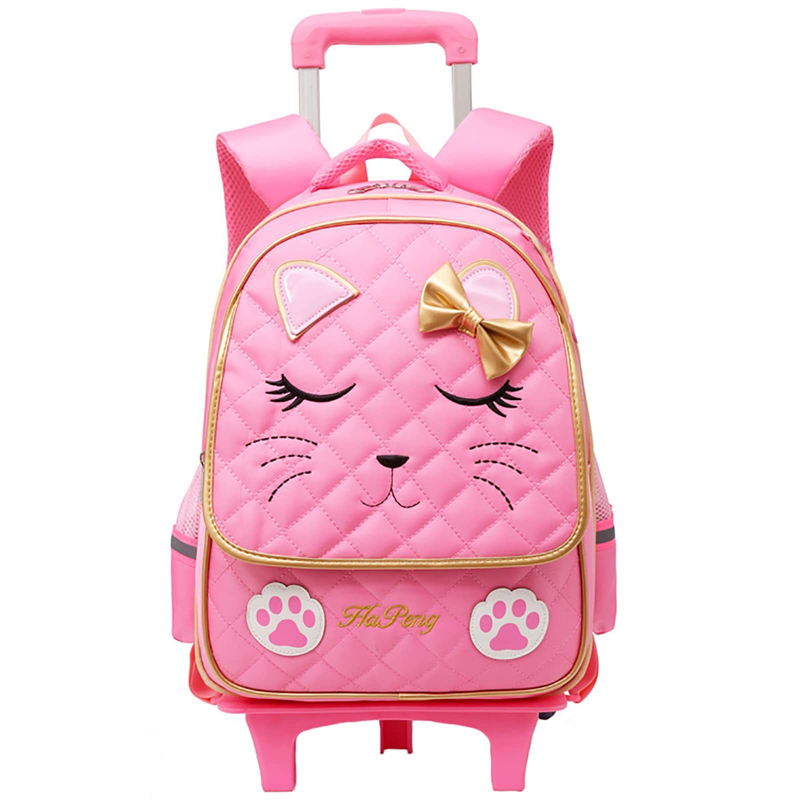 KLUFO Rolling Backpack for Girls & Kids - Pink Wheeled School Bag with Trolley Handle | Perfect for Travel, School & Daily Use