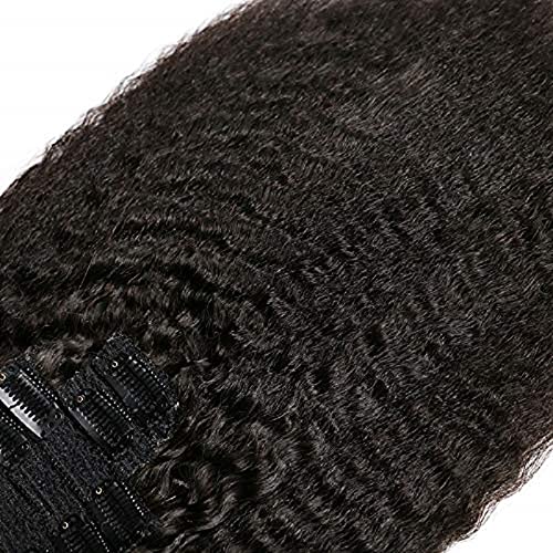 Kinky Straight Clip-in Hair Extensions - 100% Brazilian Remy Human Hair, 28 Inch 100g, Darkest Brown - Coarse Italian Yaki Texture for Black Women - Full Head Weave for Natural Look | Perfect for Parties, Weddings & Daily Styling