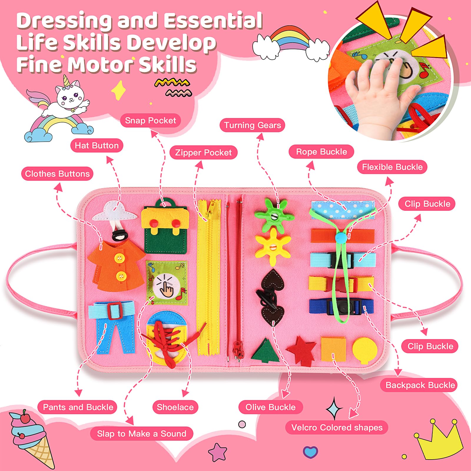 **Montessori Busy Board for Toddlers 1-3 Years - Sensory Educational Toys for Boys & Girls - Preschool Learning Activities, Travel Essentials for Airplane & Car Rides - Perfect Gift for 2-4 Year Olds**