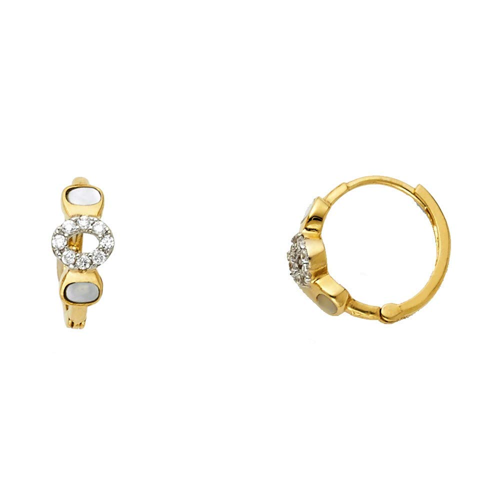 14K Yellow Gold CZ Cubic Zirconia Simulated Diamond Hugging Earrings - 12x12mm Dainty Stud Earrings for Women - Perfect Gift for Anniversary, Birthday & Valentine's Day - Elegant Jewelry for Everyday Wear & Special Occasions