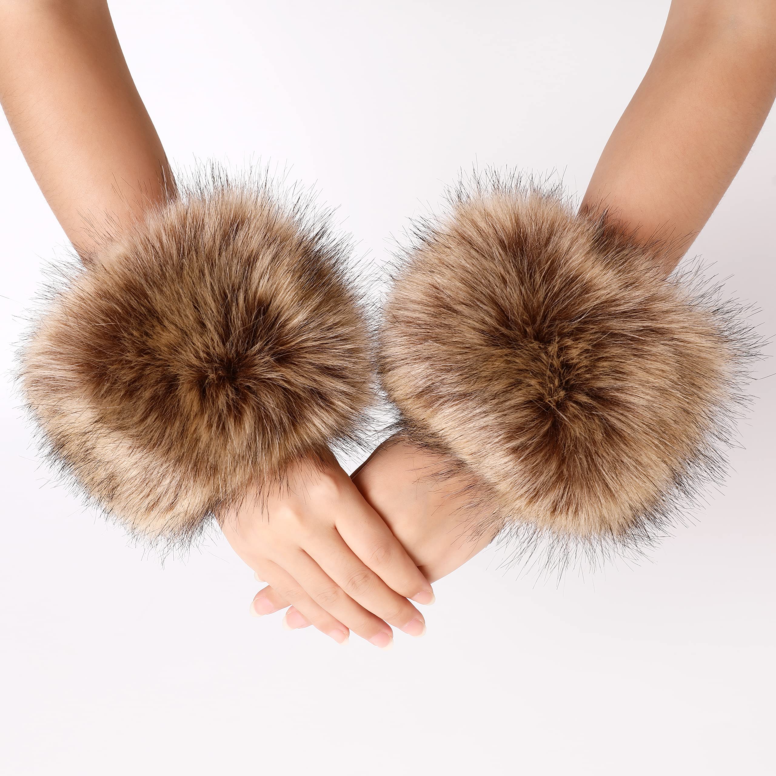Dikoaina Faux Fur Wrist Cuffs - Winter Furry Bands Fox Fur Wrist Warmer, Arm Warmer, Leg Warmer (1 Pair) - Cozy Accessories for Cold Weather, Fashion Statement, Perfect for Winter Outfits and Outdoor Activities