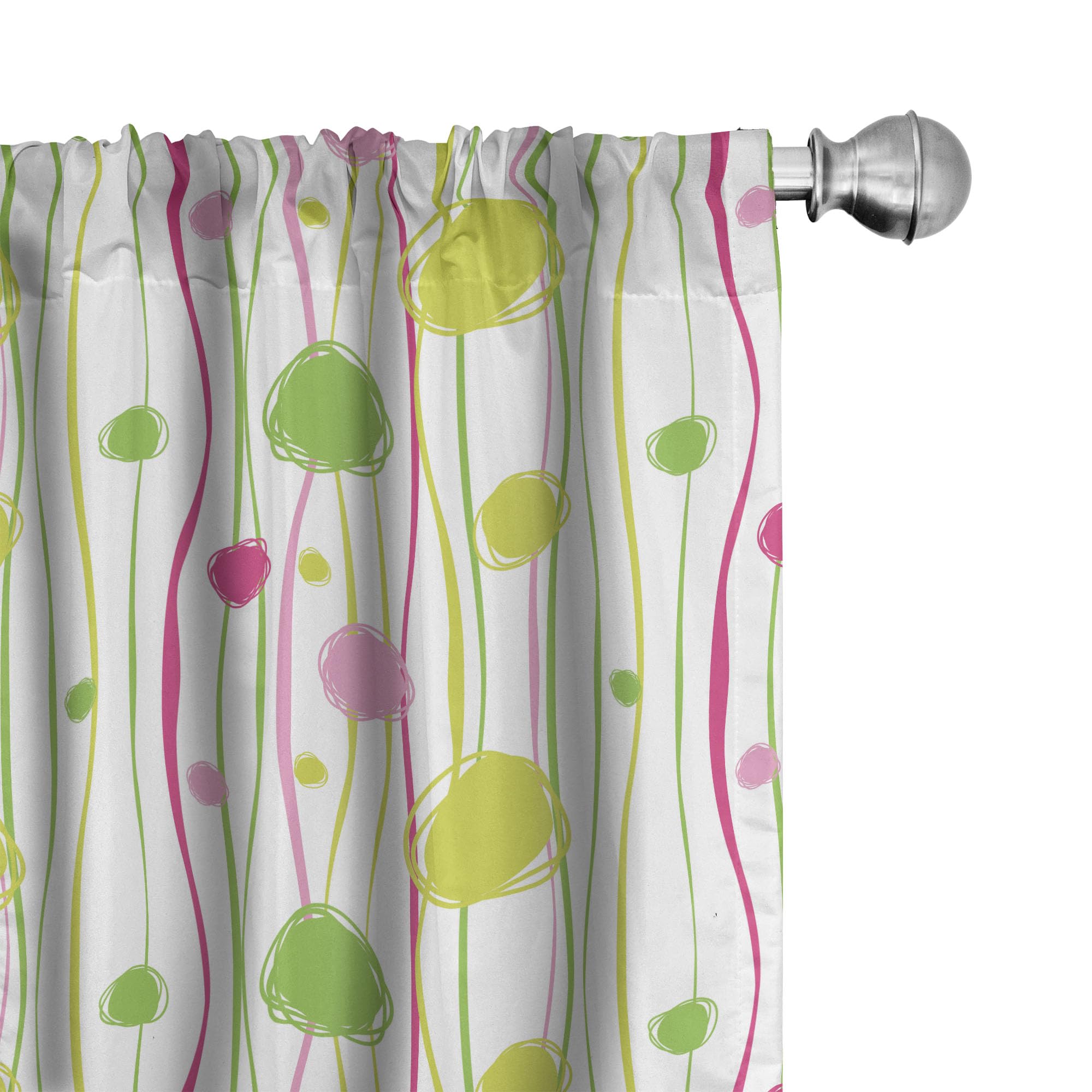 Ambesonne Doodle Style Wavy Stripes & Spots Window Curtains - 2 Panel Set, 28