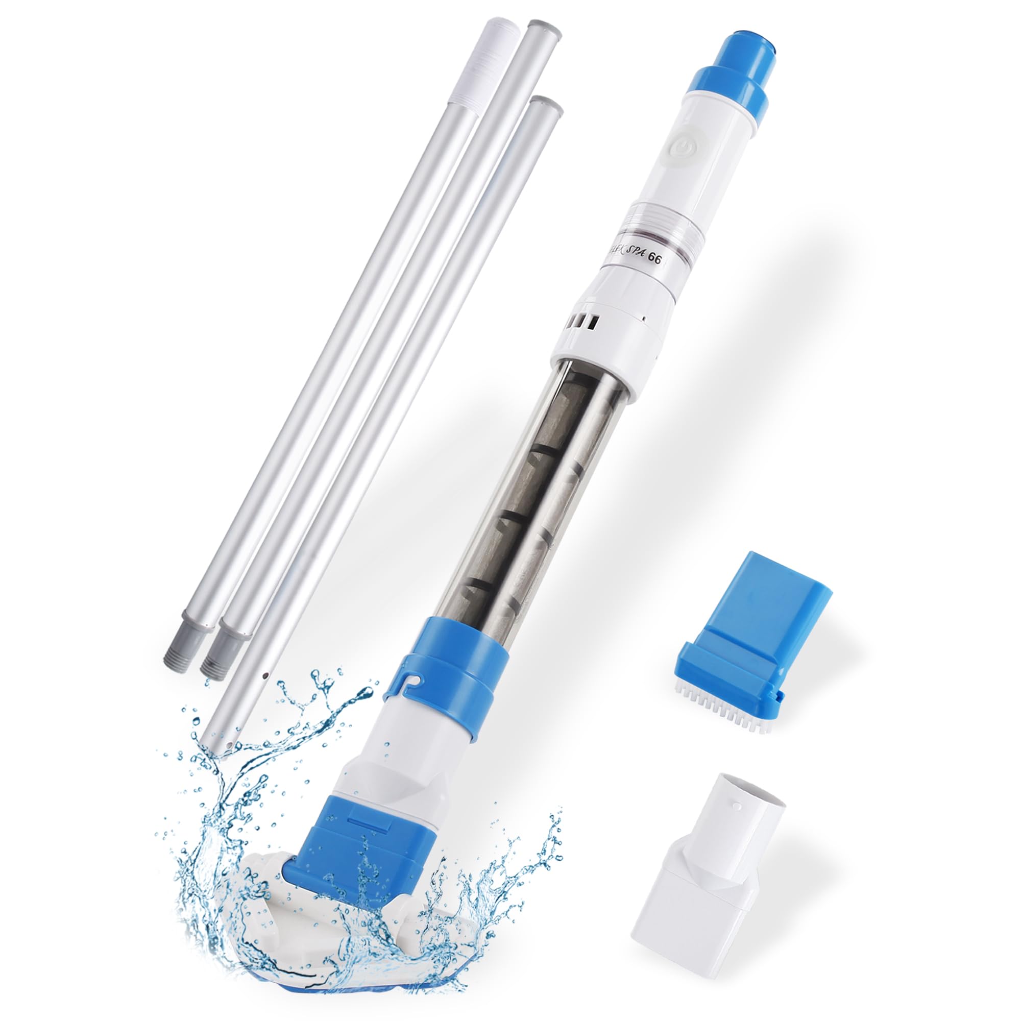 Cordless Handheld Pool Vacuum Cleaner with Replaceable Brush Head & Telescopic Pole - Rechargeable Spa & Hot Tub Cleaner for Above Ground Pools | Perfect for Quick Cleaning of Small Pools, Hot Tubs, and Spas