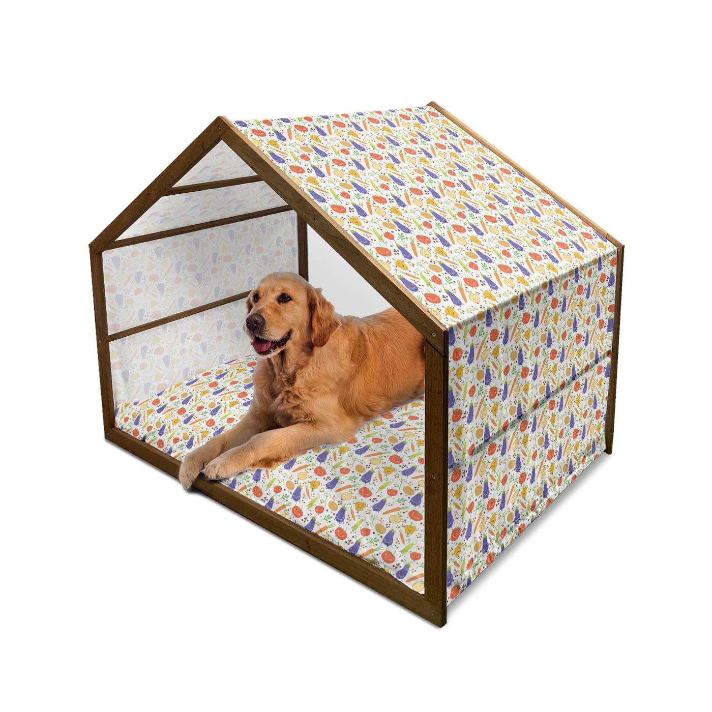 Ambesonne Wooden Dog House with Pillow - X-Large Multicolor for Indoor & Outdoor Use