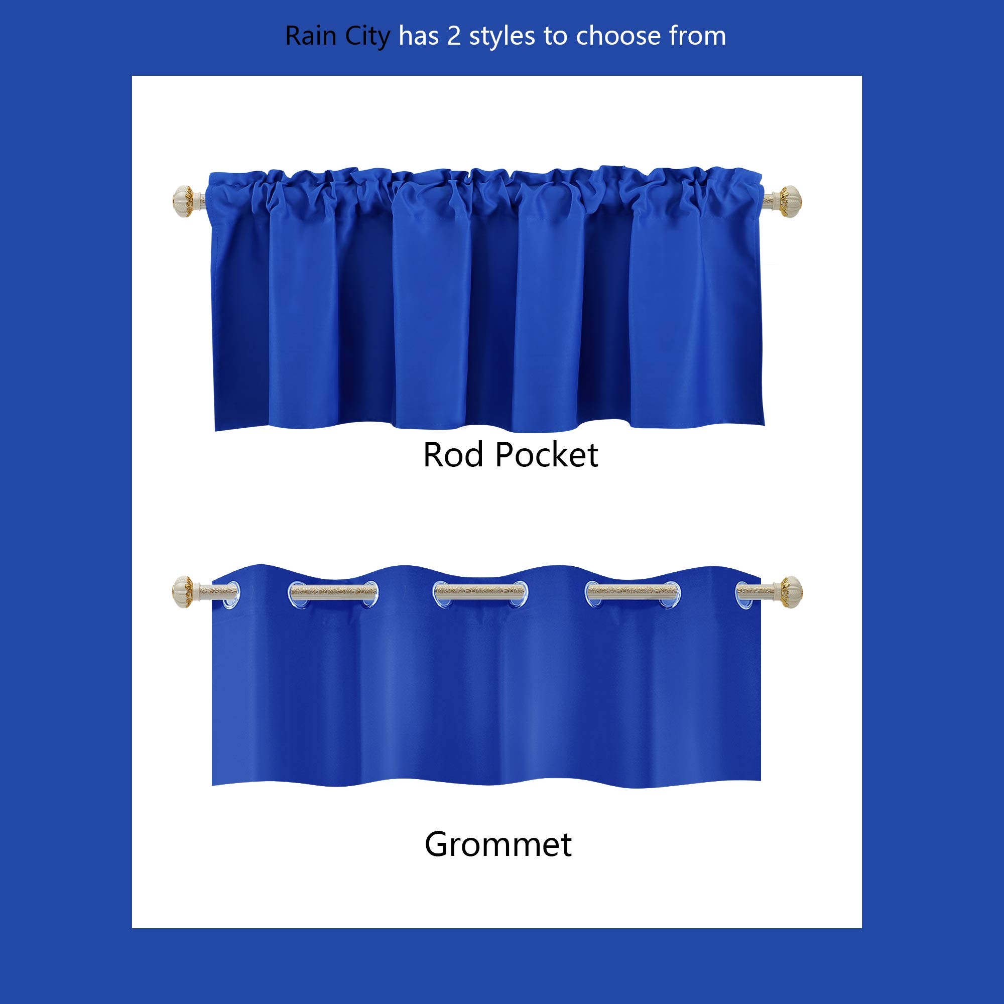 Royal Blue Blackout Valance Curtain - 42 x 18 Inch Kitchen Window Treatment with Rod Pocket, Darkening Panel for Loft, Nursery, Girls & Boys Bedroom - Perfect for Small Windows, Light Control & Privacy