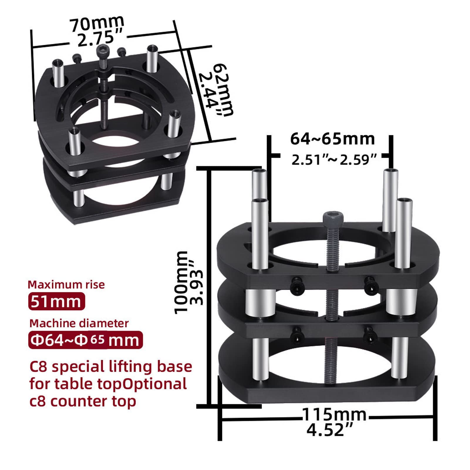 4 Jaw Router Plate for Woodworking - 64-66mm Diameter Router Table Insert Base with 51mm Opening, Precision Engraving & Trimming Tool for DIY Projects | Perfect for Cabinet Making, Edge Trimming & Wood Carving