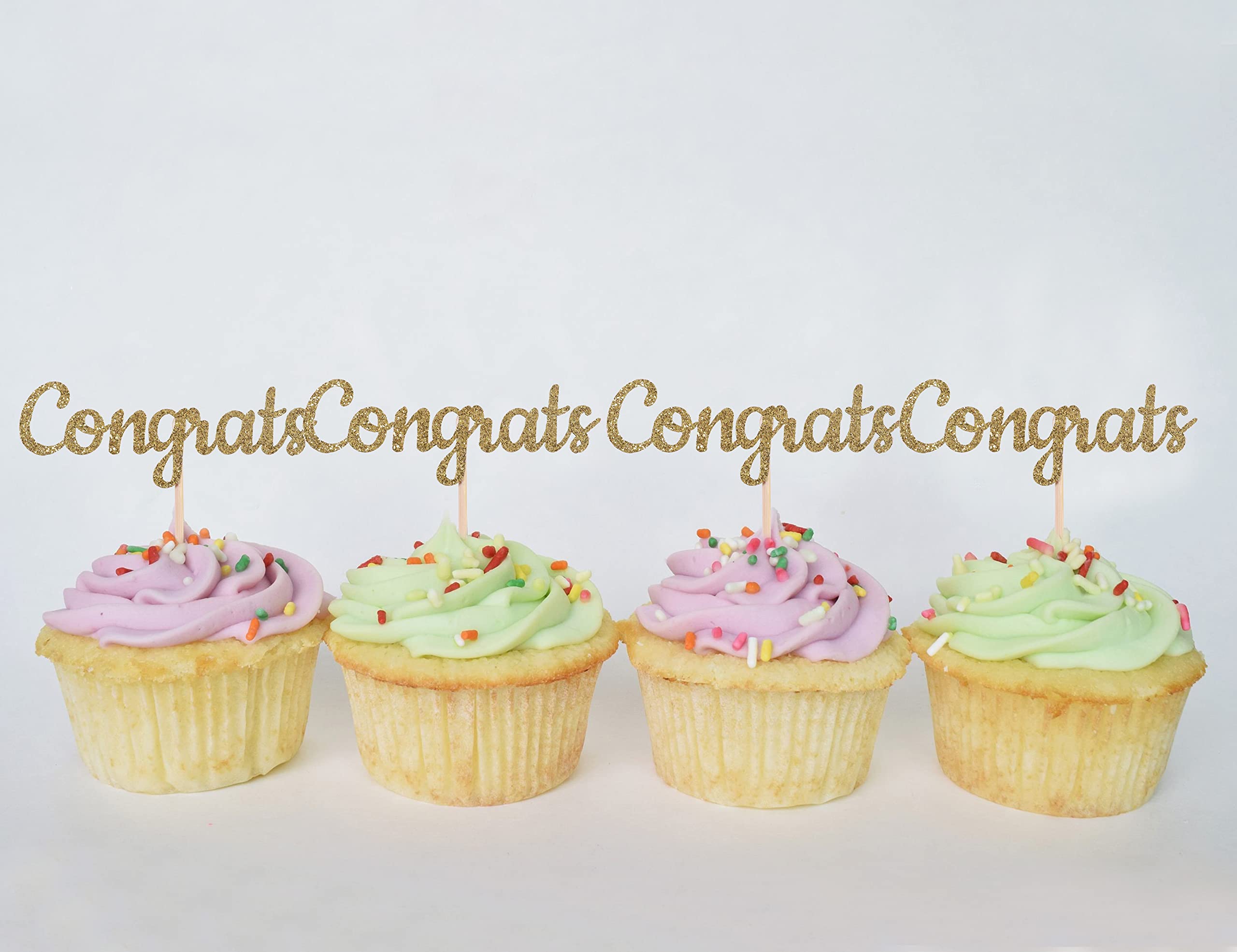 Graduation Cupcake Toppers - Glitter Congrats Food Picks for Graduation Party Decorations, Retirement Celebrations & 2022 Events - Perfect for Cake Decorating, Dessert Displays & Special Occasions