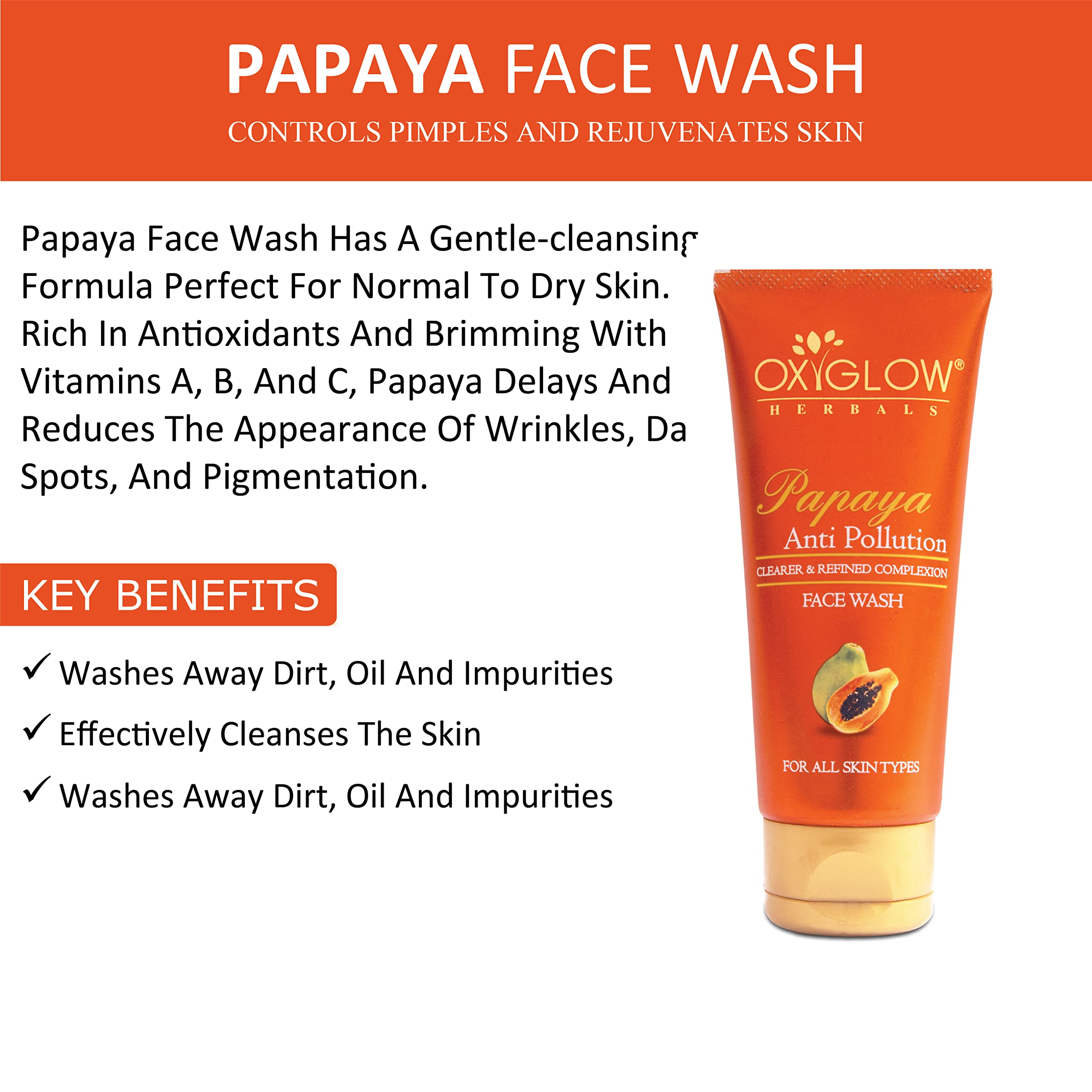OxyGlow Herbals Neem Tulsi & Papaya Face Wash Combo Pack - 100gm Each | Natural Ayurvedic Cleanser for Acne & Glowing Skin | Perfect for Daily Skincare Routine & Travel