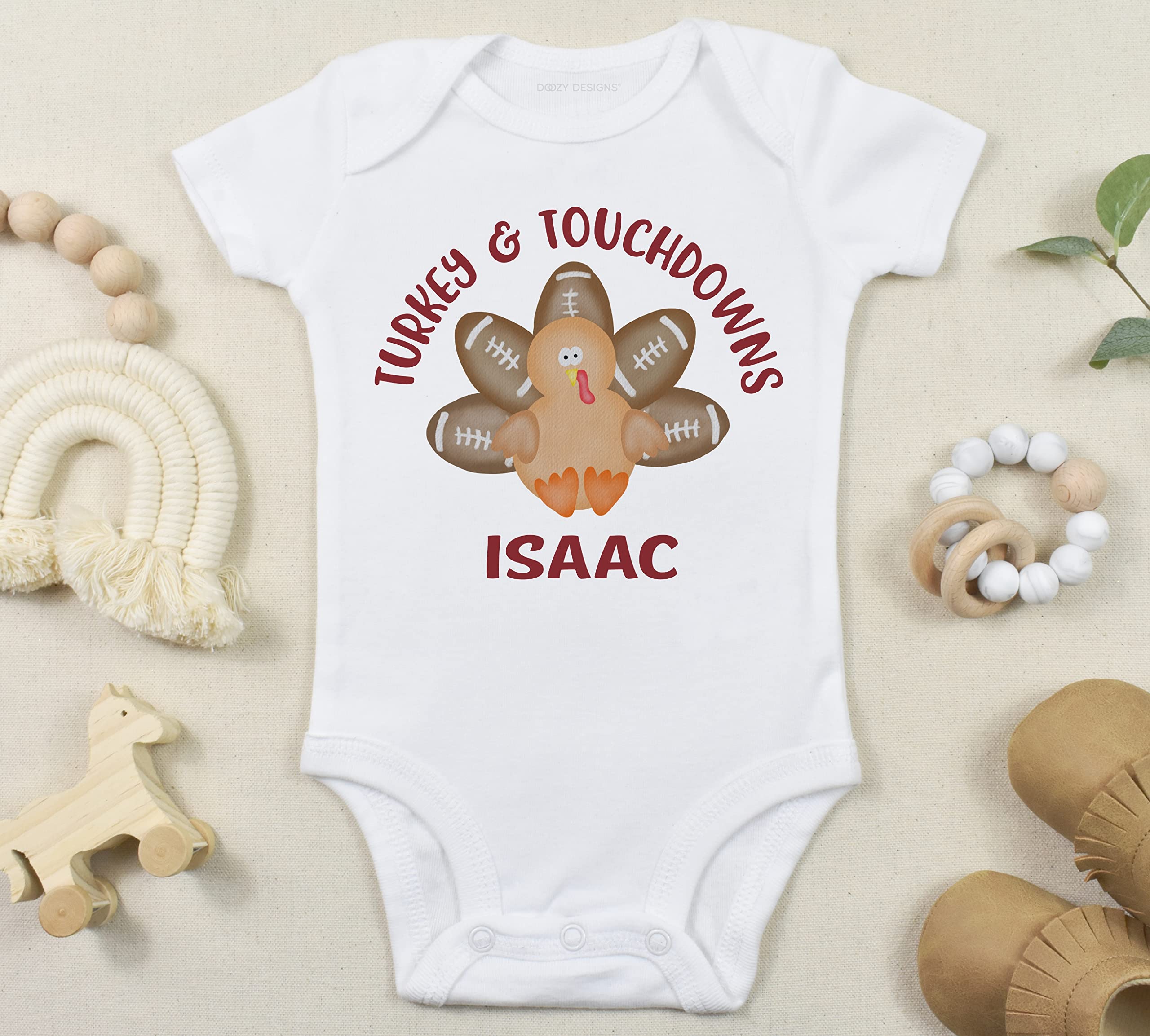 Football Baby Bodysuit or T-Shirt - Turkey & Touchdowns Fall Outfit for Baby Boys - Perfect for Game Day, Thanksgiving & Family Gatherings