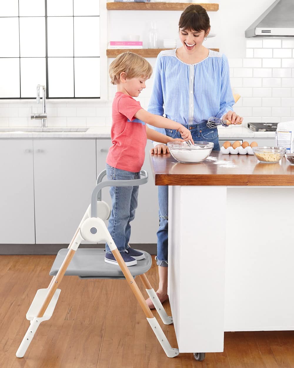 Skip Hop 2-in-1 High Chair - Convertible Sit-to-Step Toddler Booster Seat for Babies & Kids | Perfect for Dining, Kitchen & Travel Use