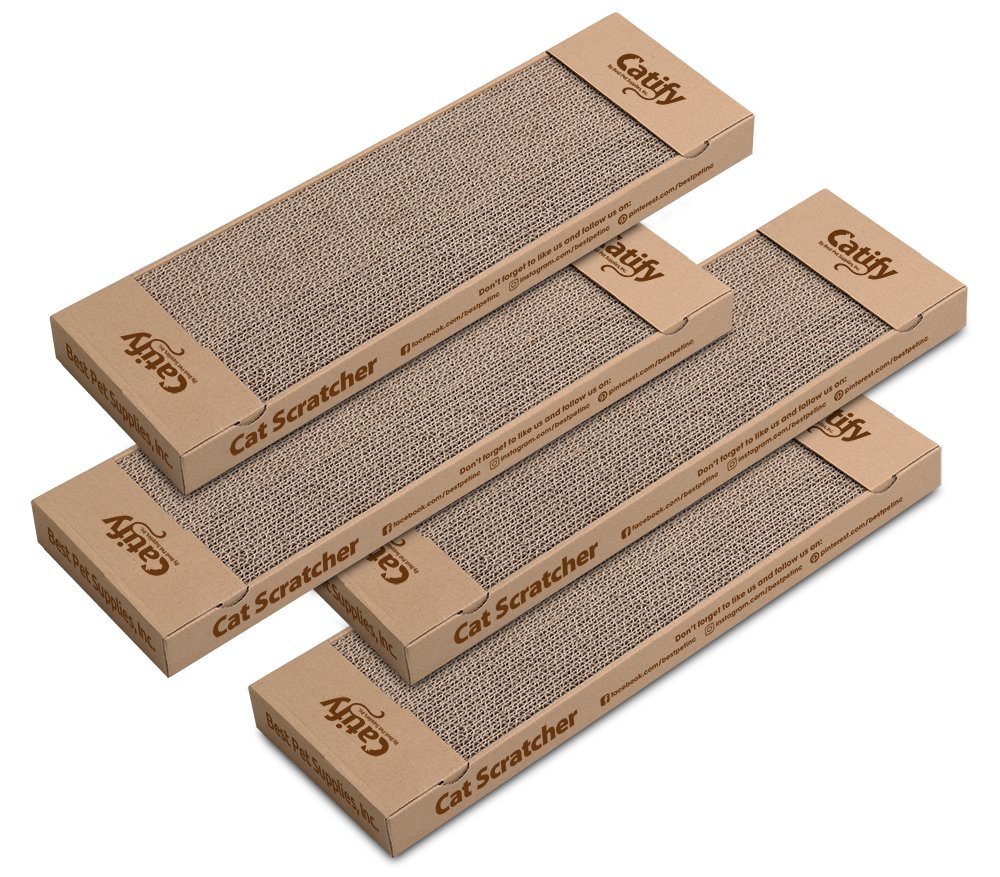 Best Corrugated Cardboard Cat Scratcher Refill Pads - 4 Pack | Durable, Claw-Safe & Eco-Friendly Pet Supplies for Active Play | Perfect for Lounging, Scratching & Interactive Fun - Ideal for Home, Office or Travel Use