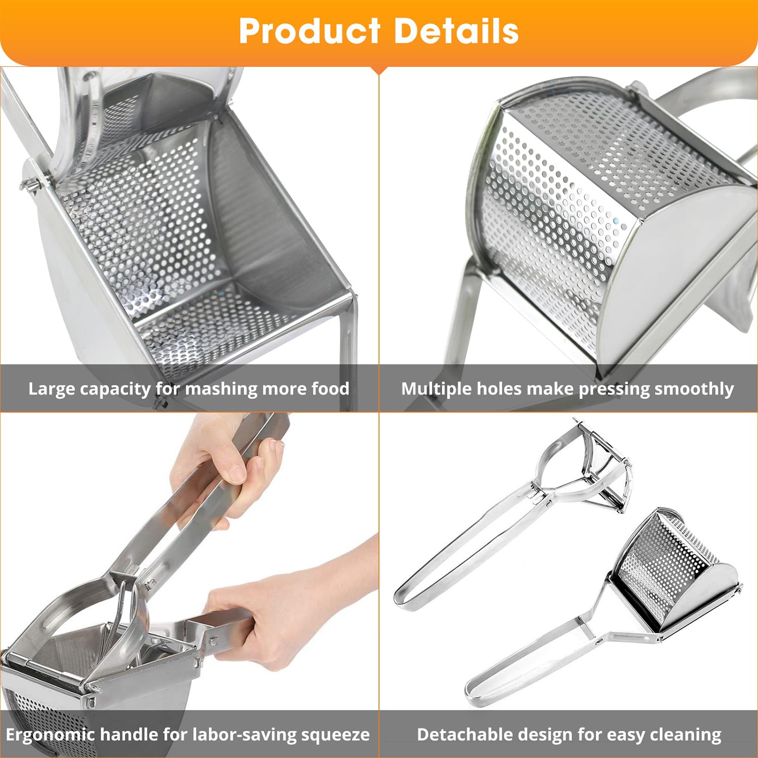 METLUCK 22oz Stainless Steel Potato Ricer & Masher - Heavy Duty for Smooth Fluffy Mashed Potatoes, Perfect for Thanksgiving, Baby Food & Restaurant Use