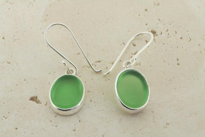 Handmade Green Oval Sea Glass Earrings - Natural Beach Glass Jewelry for Women - Perfect for Beach Weddings, Boho Fashion & Everyday Wear