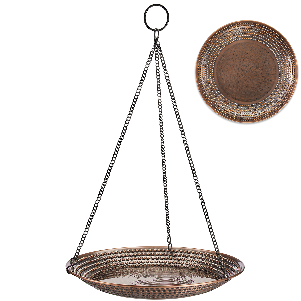 13.5 Inch Beaded Hanging Copper Bird Bath - Outdoor Garden Decor for Birds, Patio & Backyard Bird Watching Accessory