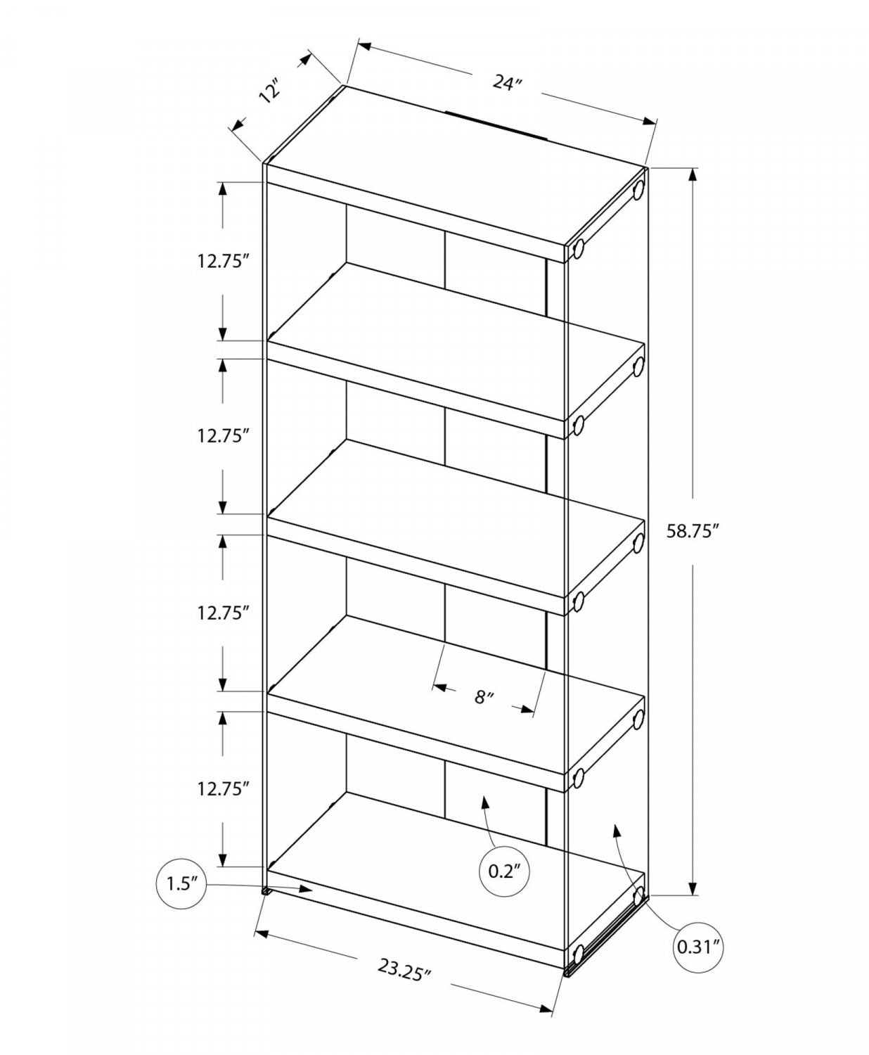 Modern White Rilka Bookcase - 5-Tier Wooden Bookshelf for Home Office, Living Room & Bedroom Storage - Stylish & Durable Furniture for Organizing Books, Decor & Essentials