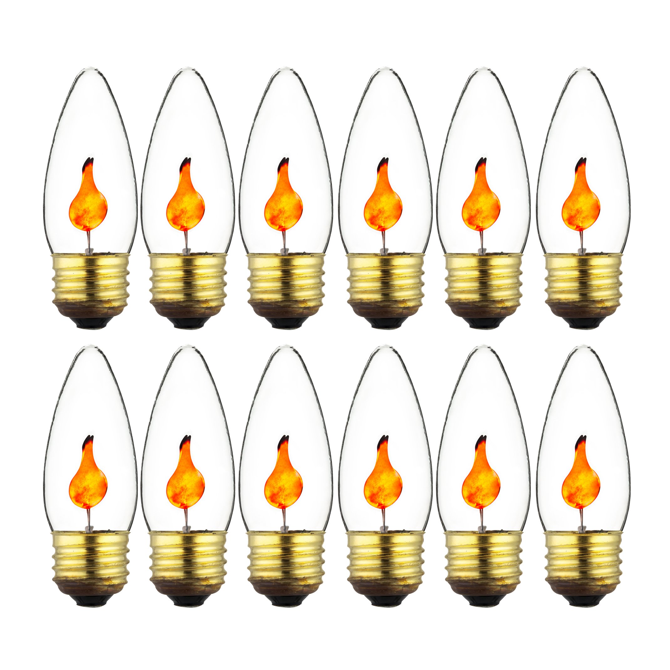 Sunlite 40111 Torpedo Tip Halloween Flickering Light Bulb - 12 Pack Orange E26 Medium Base Incandescent Bulbs for Chandeliers, Lamps & Holiday Decorations - Perfect for Spooky Halloween Parties & Haunted House Decor
