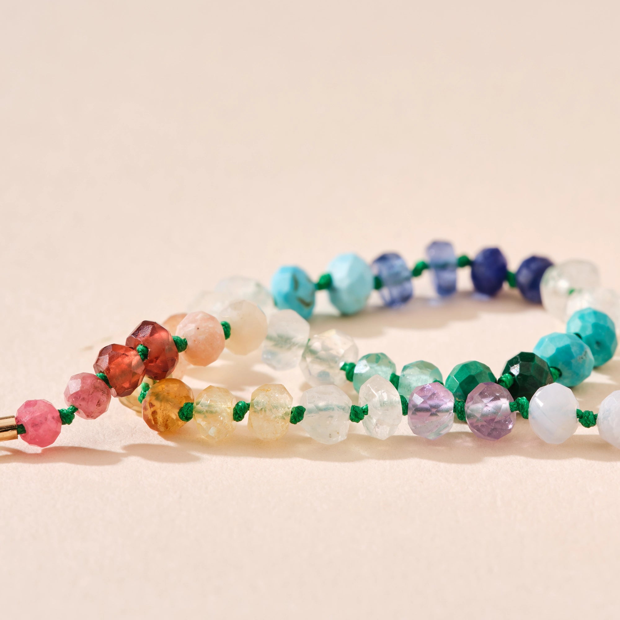 Shimmering Sun Multicolor Beaded Mood Bracelet - 10K Yellow Gold with Diamonds & Natural Gemstones | Adjustable for Daily Wear, Gift for Her, Yoga & Meditation Accessory