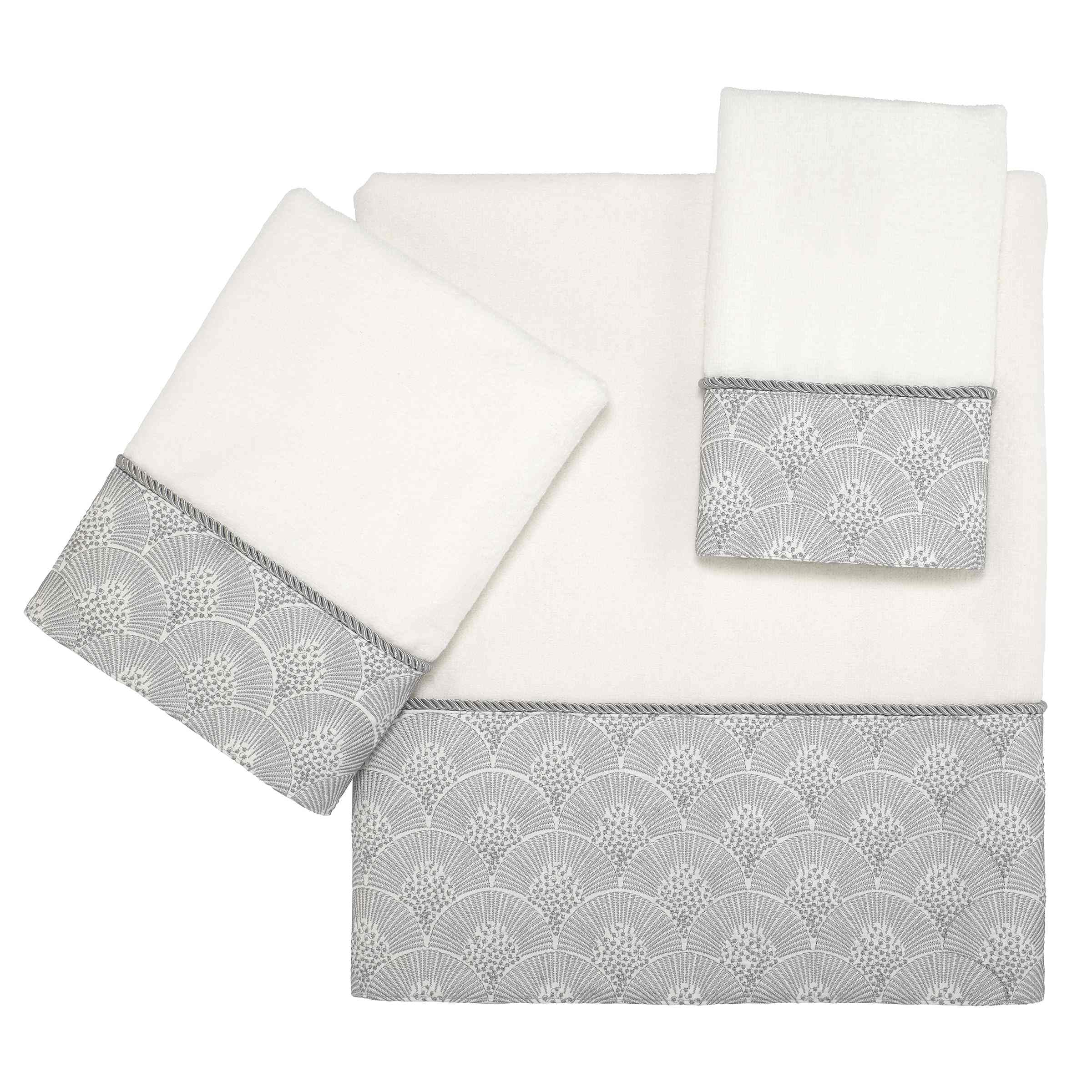 Avanti Linens - Premium Soft & Absorbent Cotton Bath Towel Set (Deco Shell Collection, White) - Luxury Spa, Hotel & Home Bath Essentials