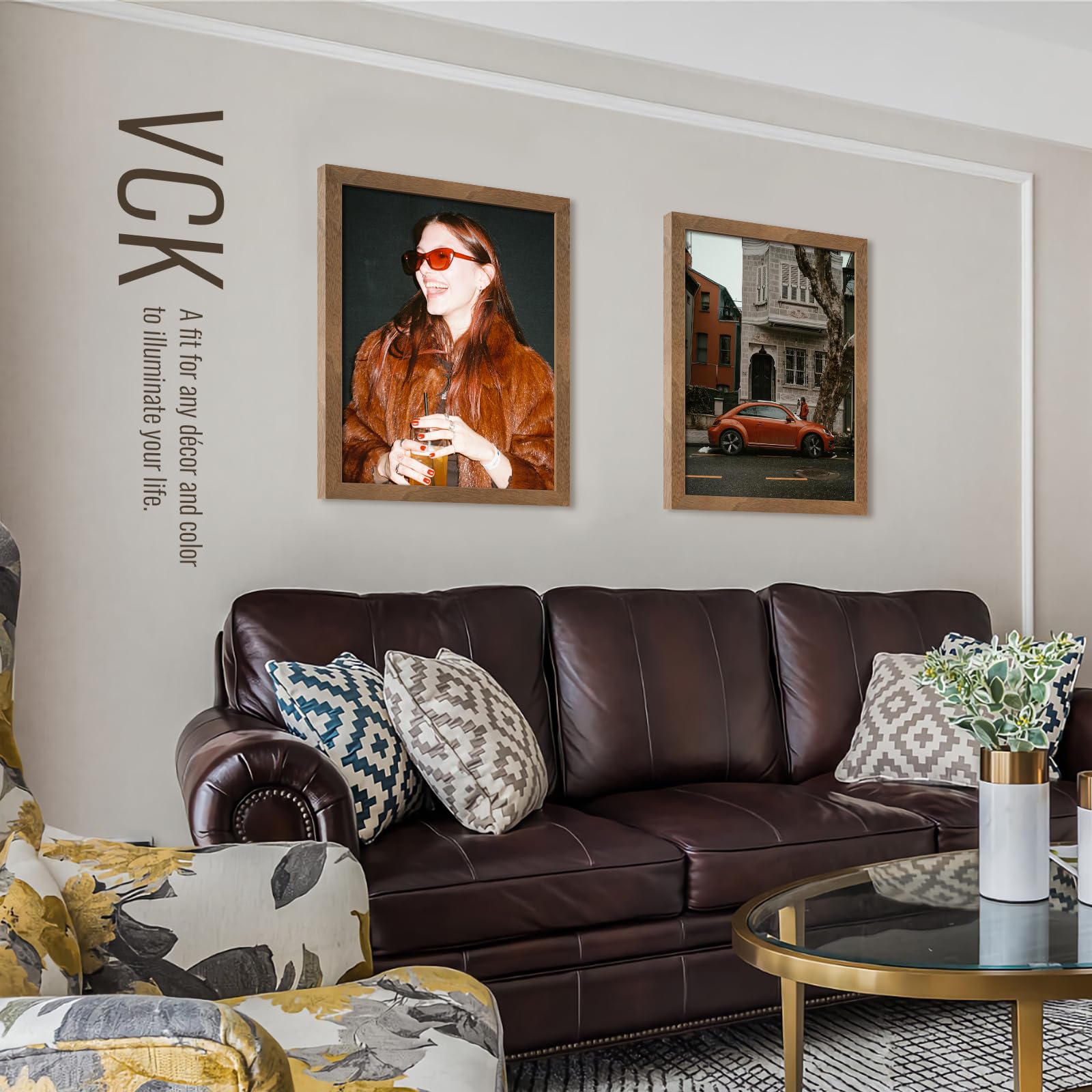 VCK 16x20 Picture Frames for Wall - Brown Walnut 3 Pack, Natural Textured Solid Wood Poster Frame with UV Protection - Perfect for Home Decor, Office, Gallery & Wedding Photos Display