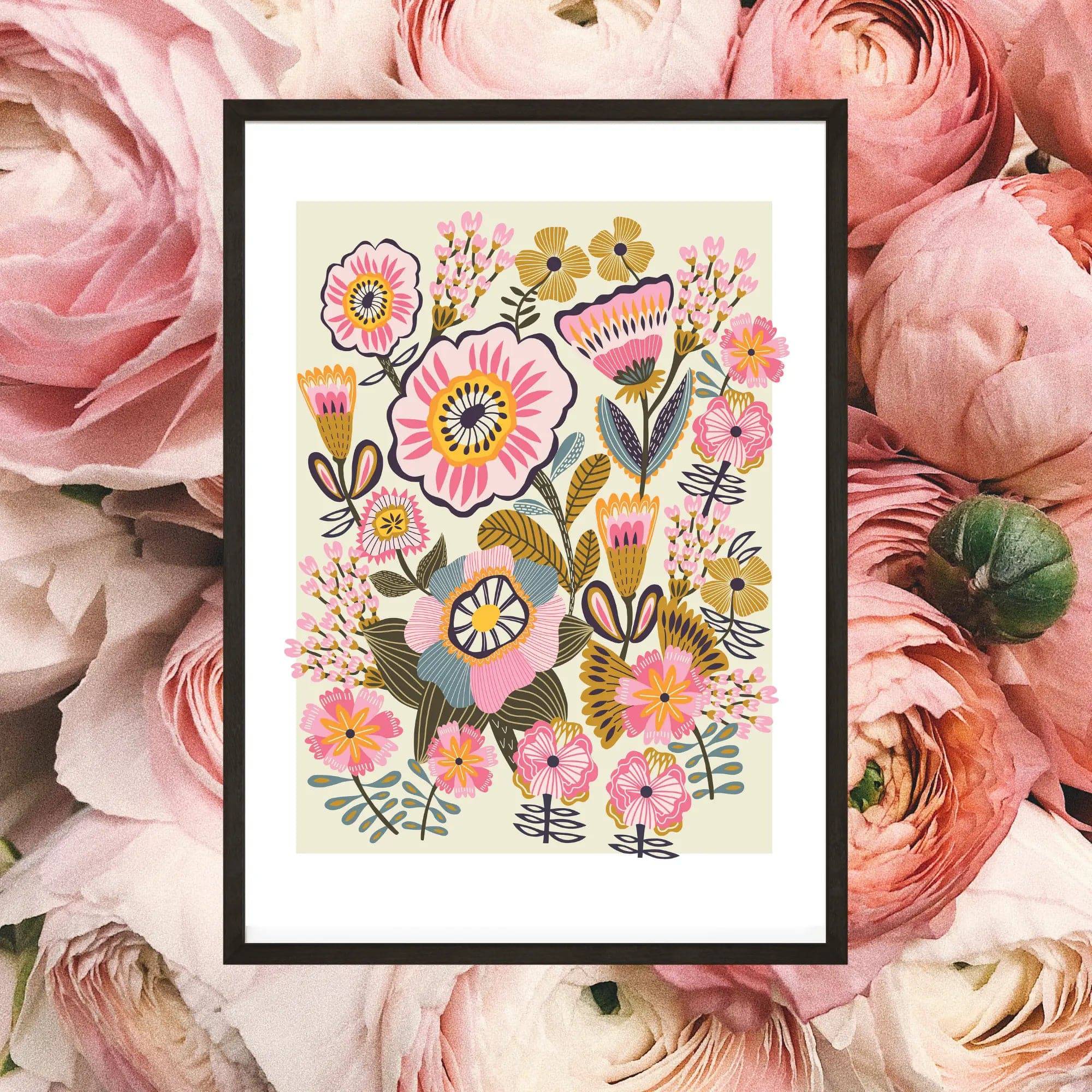 Folk Blooms Wall Art Print - Vintage Floral Decor for Living Room, Bedroom & Office - Perfect for Home Decor & Gifts