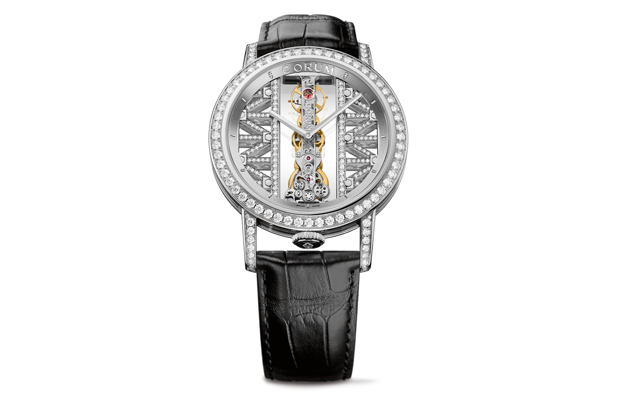 Luxury Corum Golden Bridge 18K White Gold Diamond Watch for Men - Swiss Automatic Movement, Waterproof Dress Watch for Formal Events & Business Occasions
