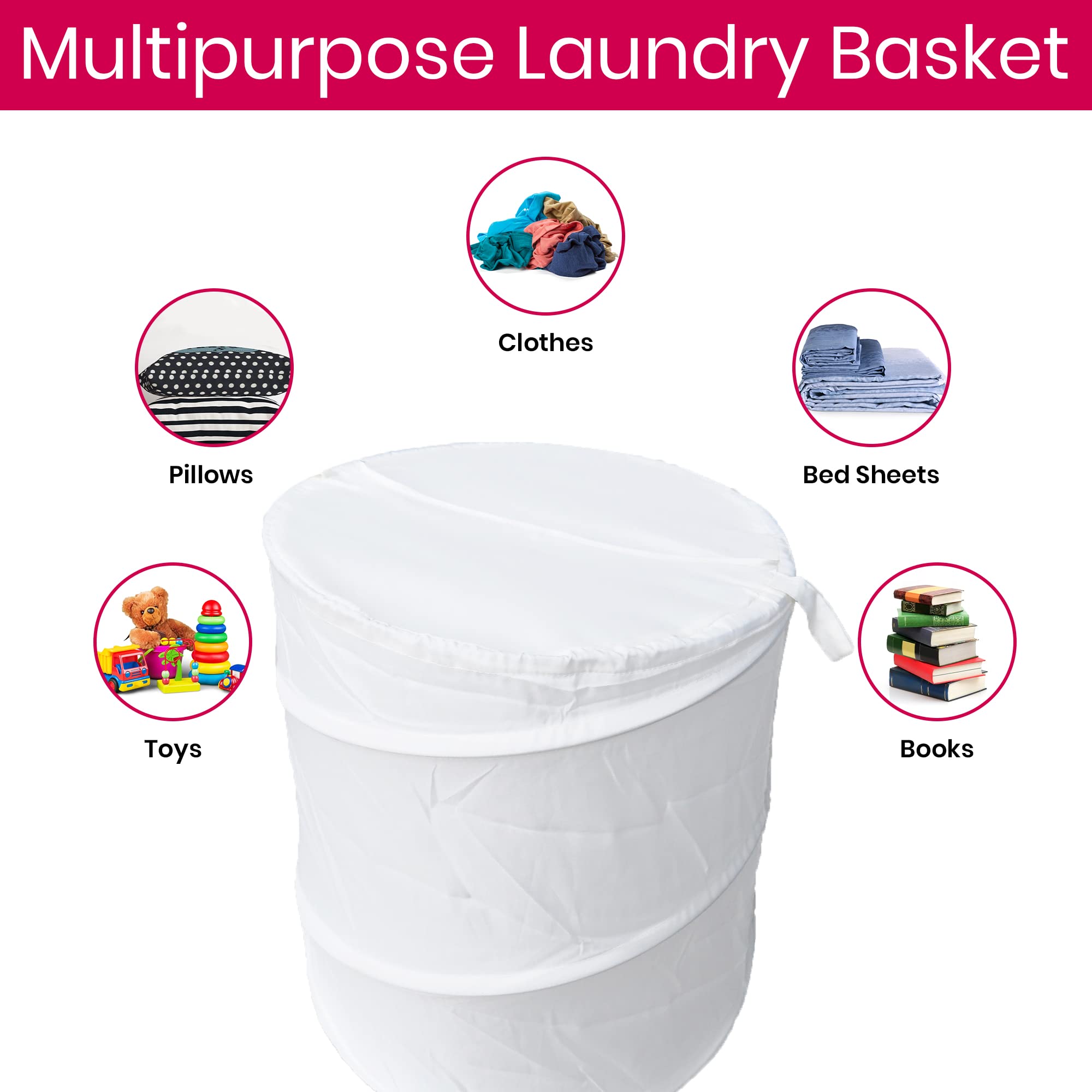 White Polyester Pop Up Laundry Basket - 19.3