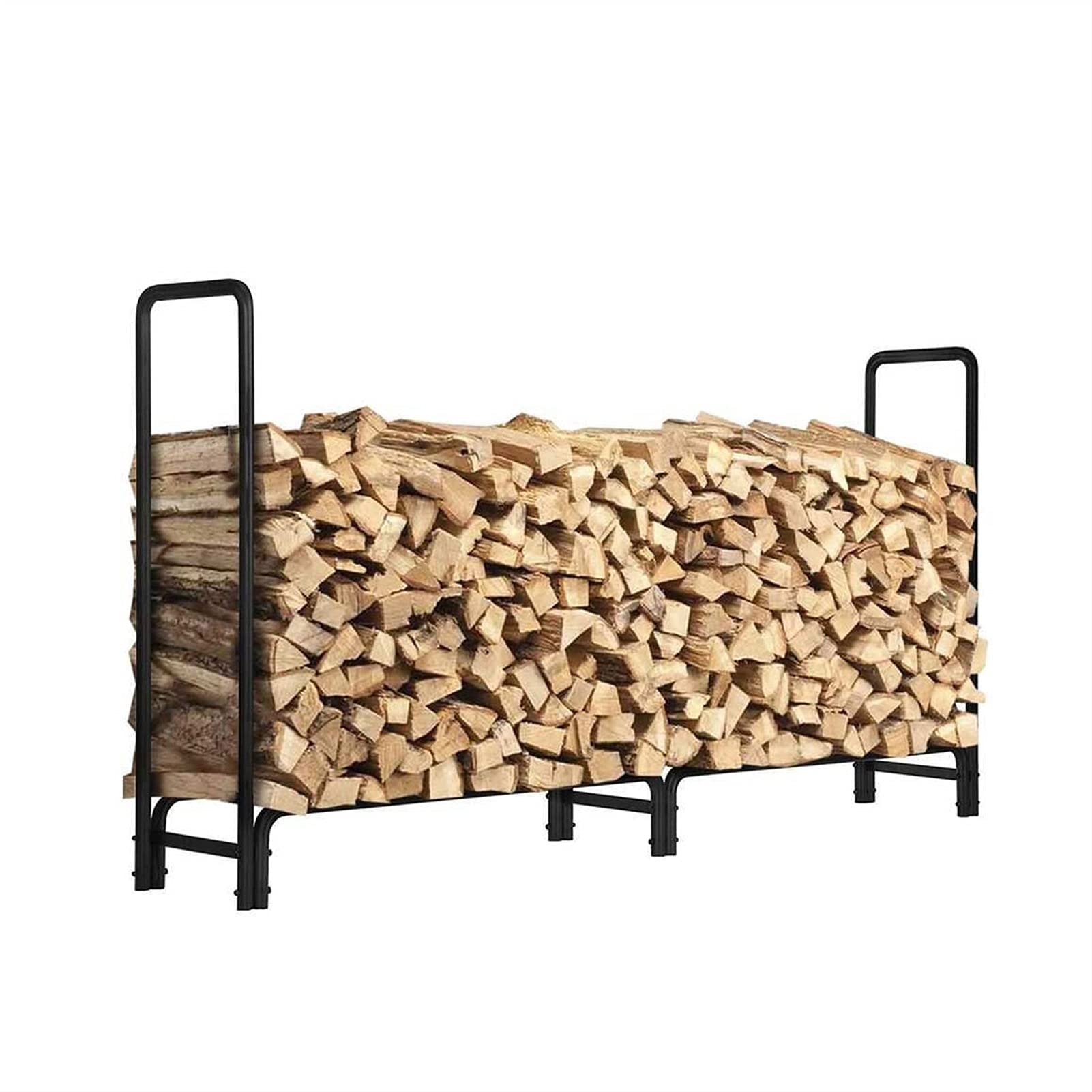 Black Metal Firewood Storage Rack - Durable Outdoor Wood Holder for Fireplace, Camping & Patio - Heavy Duty Firewood Organizer Shelf for Home, Warehouse & Backyard