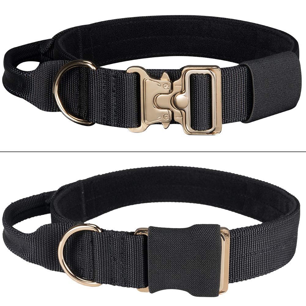 EXCELLENT ELITE SPANKER Tactical Dog Collar - Military-Grade Adjustable Heavy Duty Dog Collar with Metal Buckle & Control Handle (Black) - Perfect for Training, Walking & Outdoor Adventures