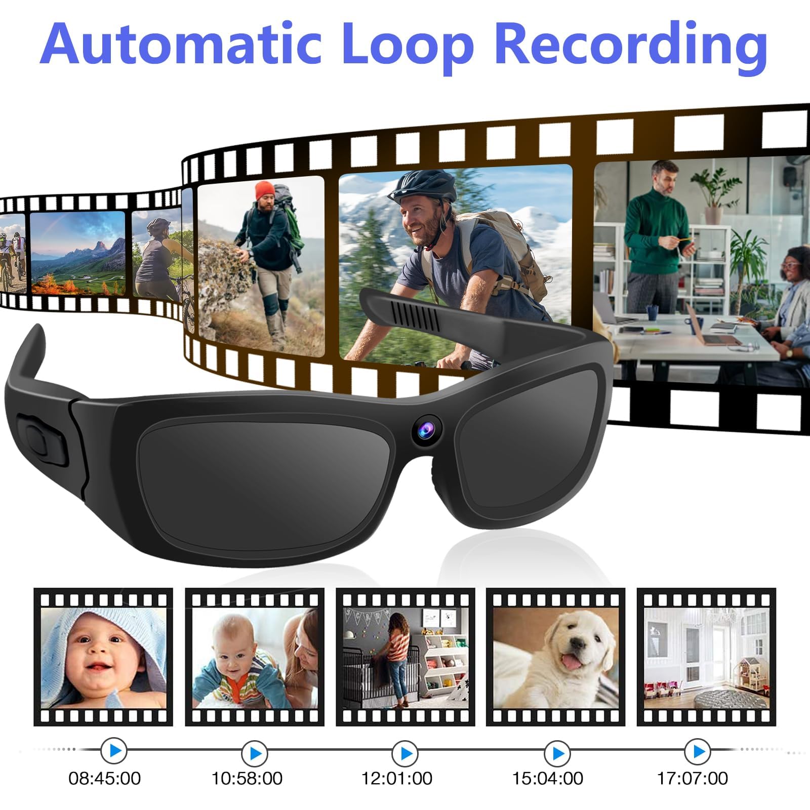 HD 1080P Bluetooth Sunglasses Camera with Loop Recording - Sports Video Camera Glasses with Built-in Earphones for Cycling, Running & Outdoor Activities | Perfect for Adventure Vlogging and Hands-Free Recording
