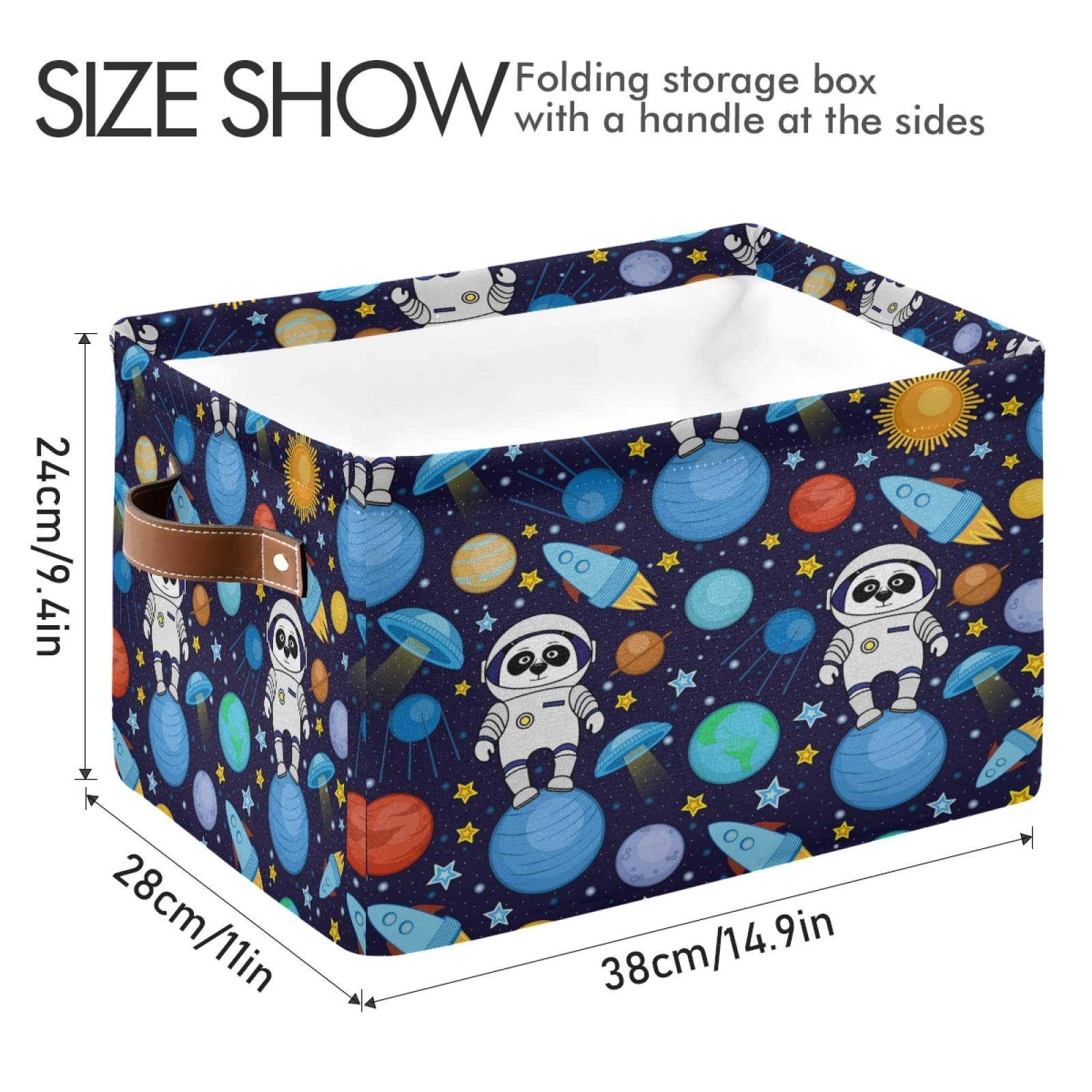 AUUXVA Collapsible Canvas Storage Basket with Panda Astronaut & Space Design - Durable Toy Organizer Bin with Handles for Bedroom, Closet, Office & Kids Room | Space-Themed Storage Solution for Toys, Books & Home Organization