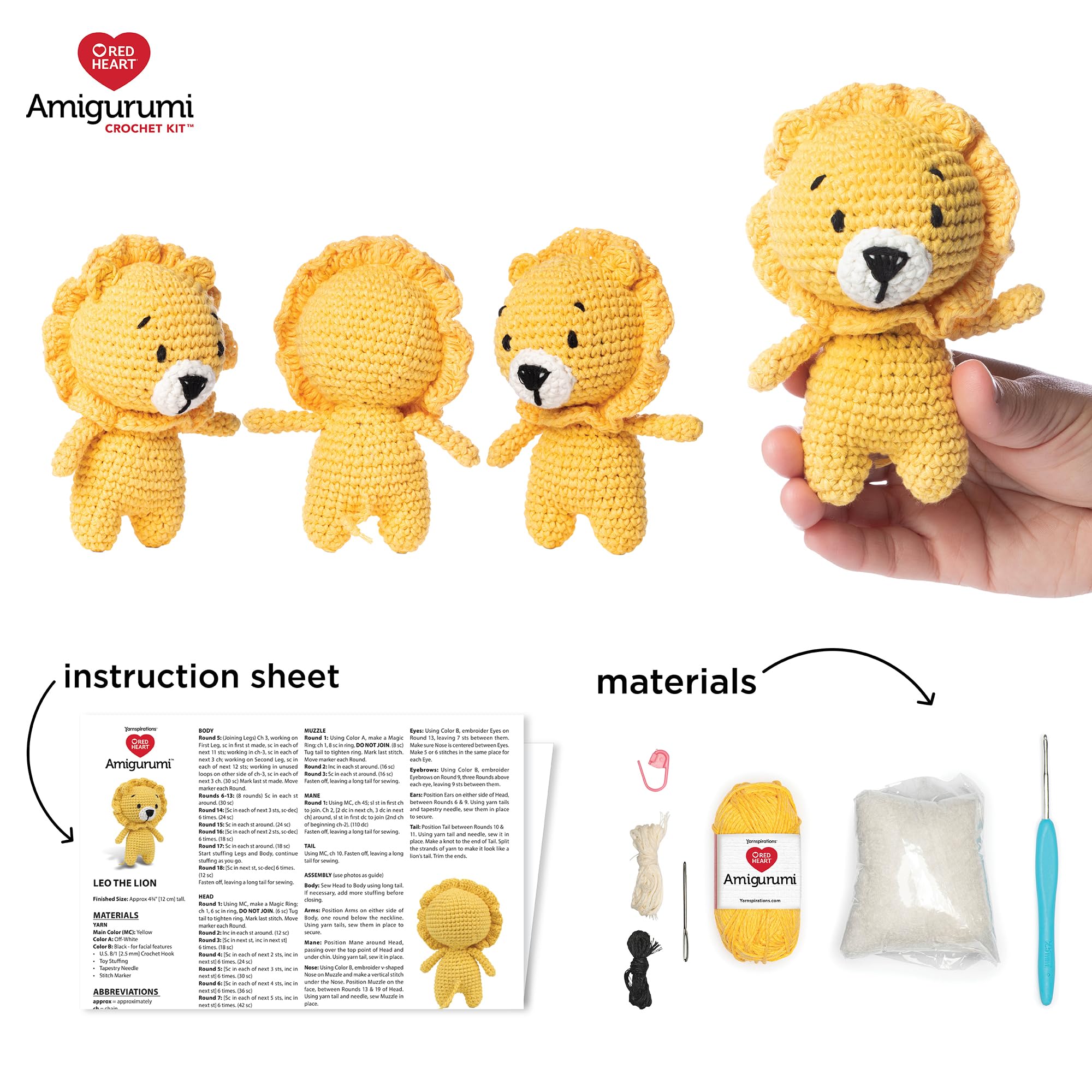 Red Heart Amigurumi Leo The Lion Crochet Kit - DIY Lion Plush Toy Making Set with Yarn & Instructions - Perfect for Crafting, Gifts & Home Decor