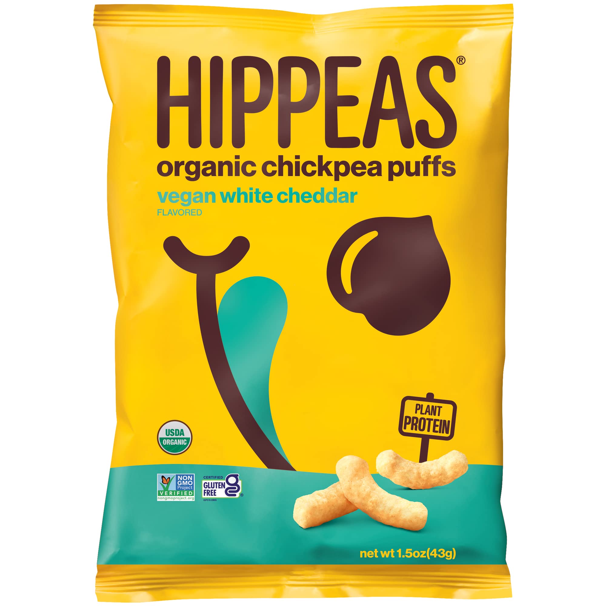 HIPPEAS Organic Vegan White Cheddar Chickpea Puffs - Gluten-Free, Crunchy Protein Snack - 12 Pack (1.5oz Each) | Perfect for Healthy On-the-Go Snacking, Lunch Boxes & Movie Nights