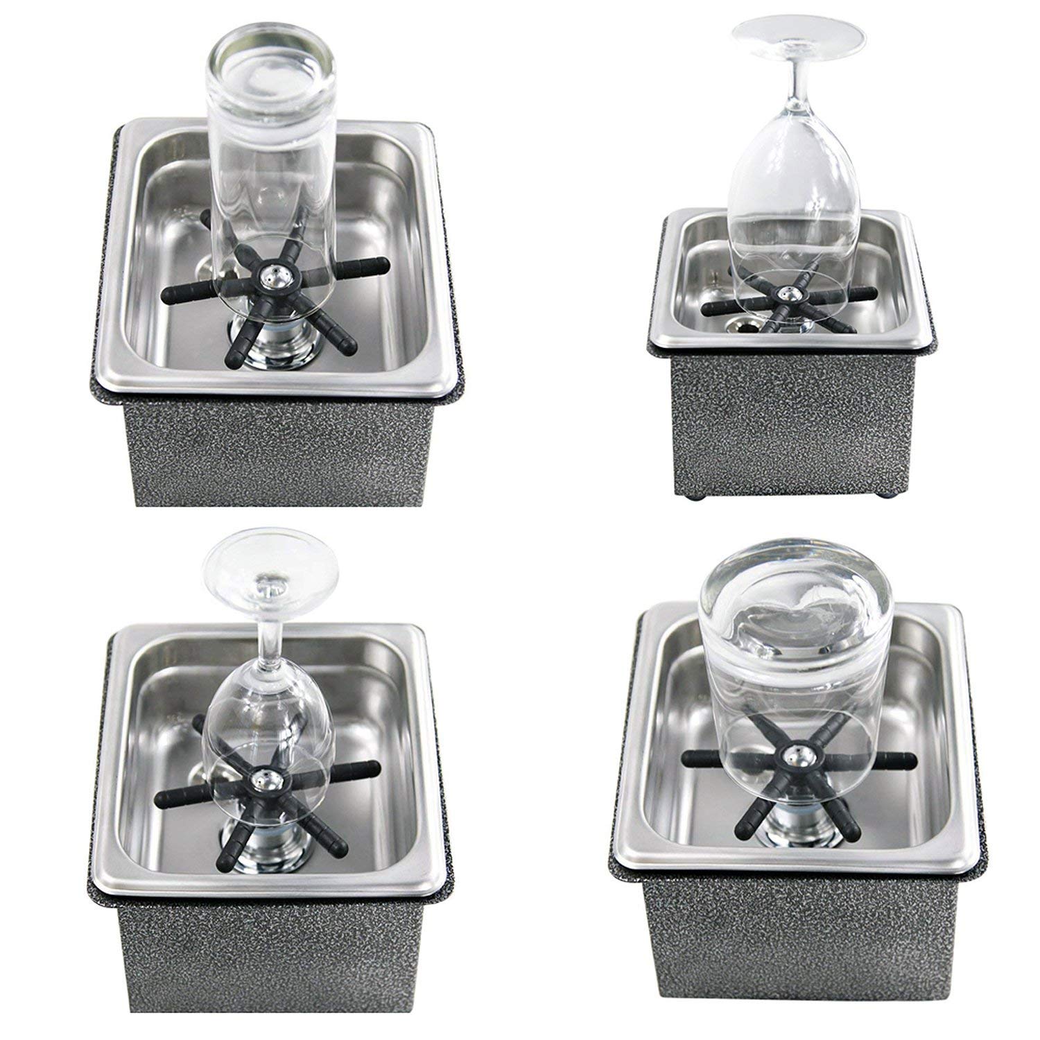 Stainless Steel Sink Glass Rinser & Bottle Washer - Bar Faucet Attachment for Wine, Beer & Cocktail Glasses - Durable Kitchen Sink Accessory for Home Bars & Restaurants