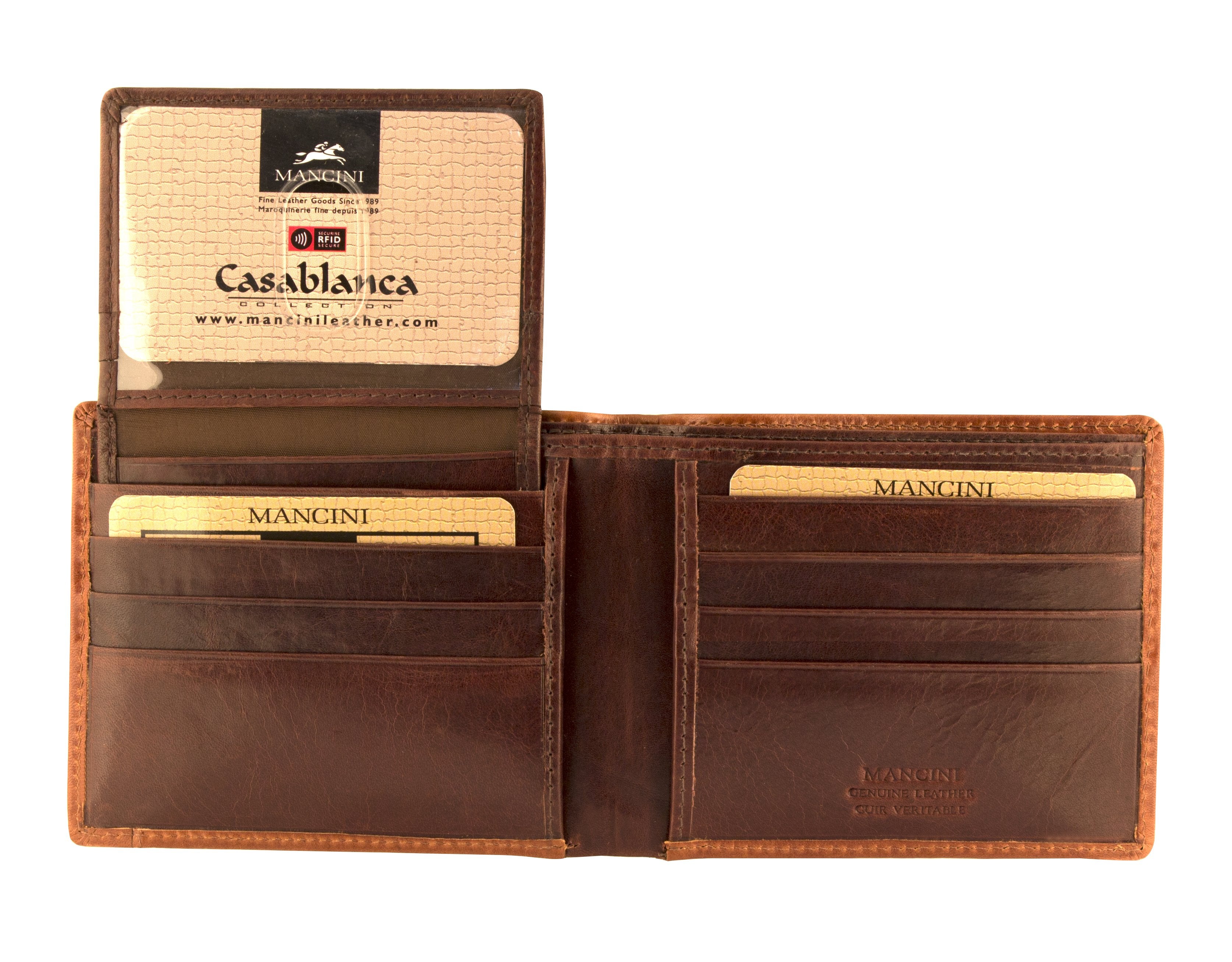 Mancini CASABLANCA Collection Men's RFID Blocking Leather Wallet with Removable ID Passcase - Slim Bifold Billfold for Business & Travel