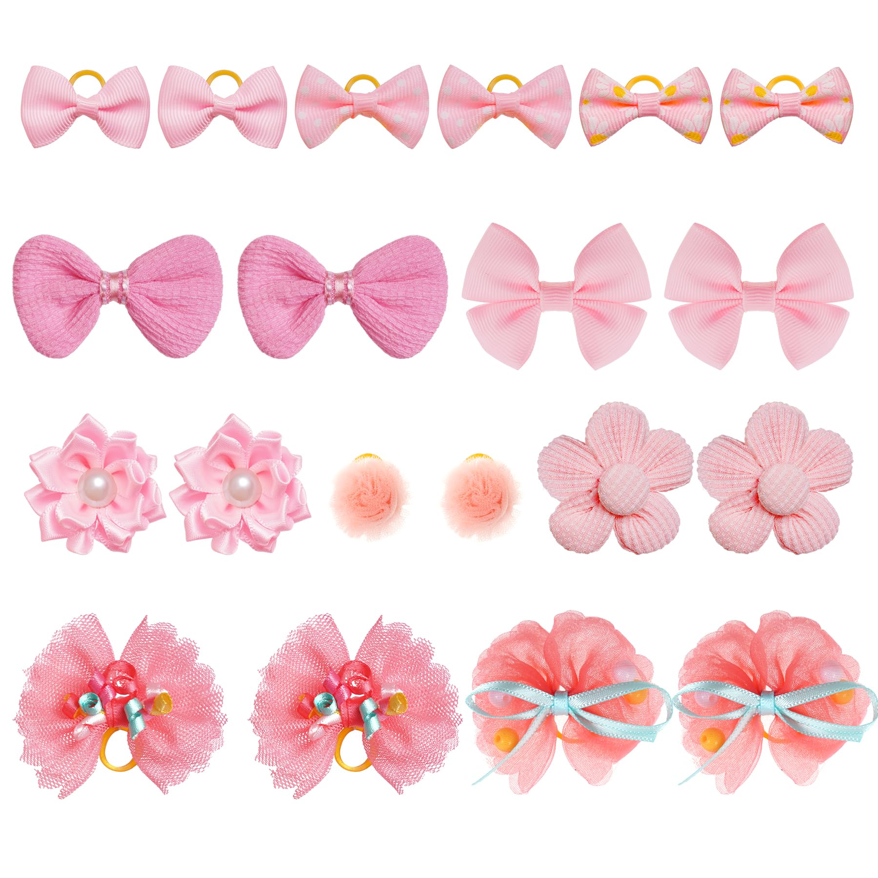 Choyaxo 20pcs Dog Bows with Rubber Bands - Mix Style Flower Hair Bows for Small Dogs & Cats - Perfect for Pet Grooming, Birthday Parties & Photo Shoots
