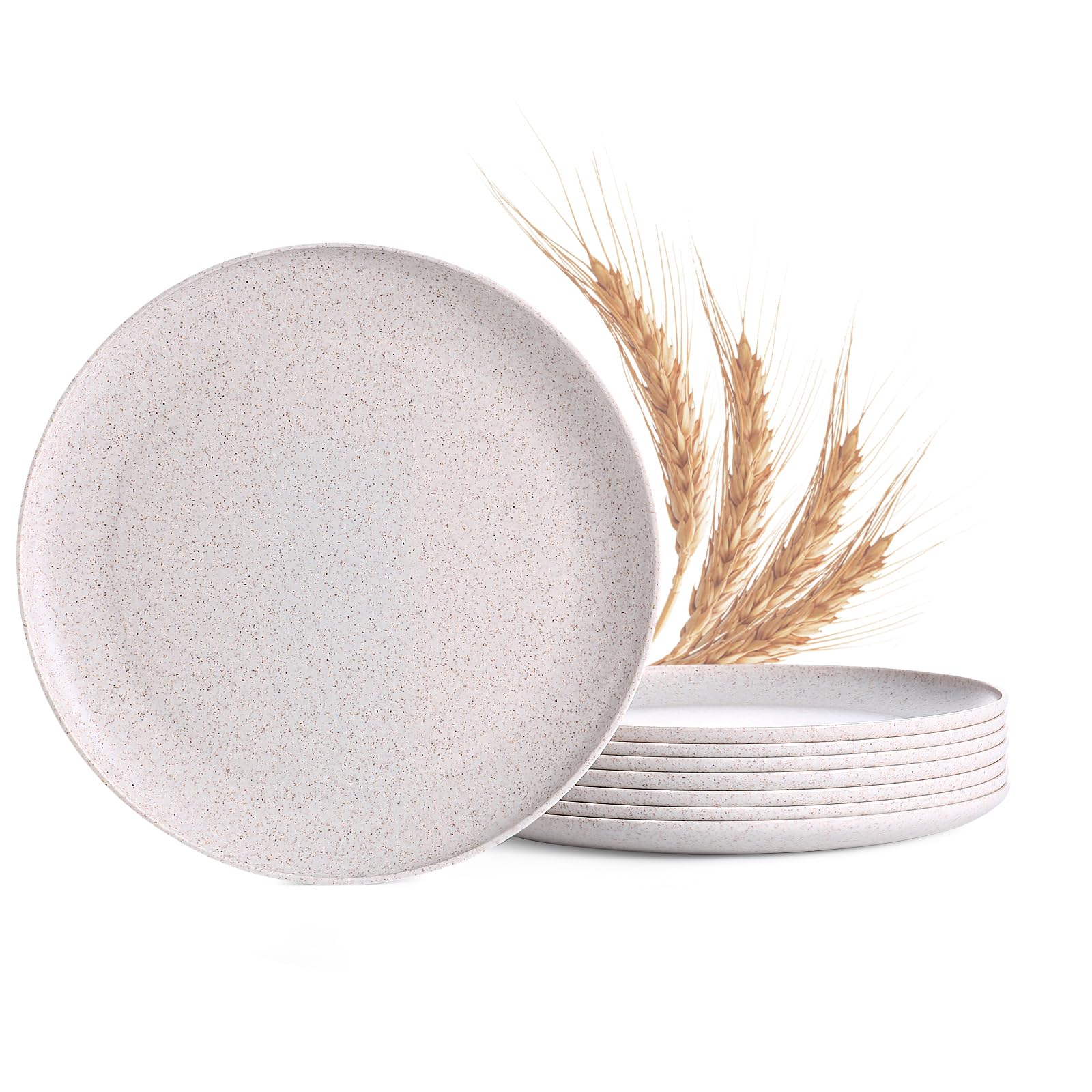 10-Inch Wheat Straw Plates Set of 8 - Reusable BPA-Free Eco-Friendly Dinner Plates for Kids & Adults - Dishwasher & Microwave Safe - Perfect for Parties, Picnics, and Everyday Meals (Wheat White)