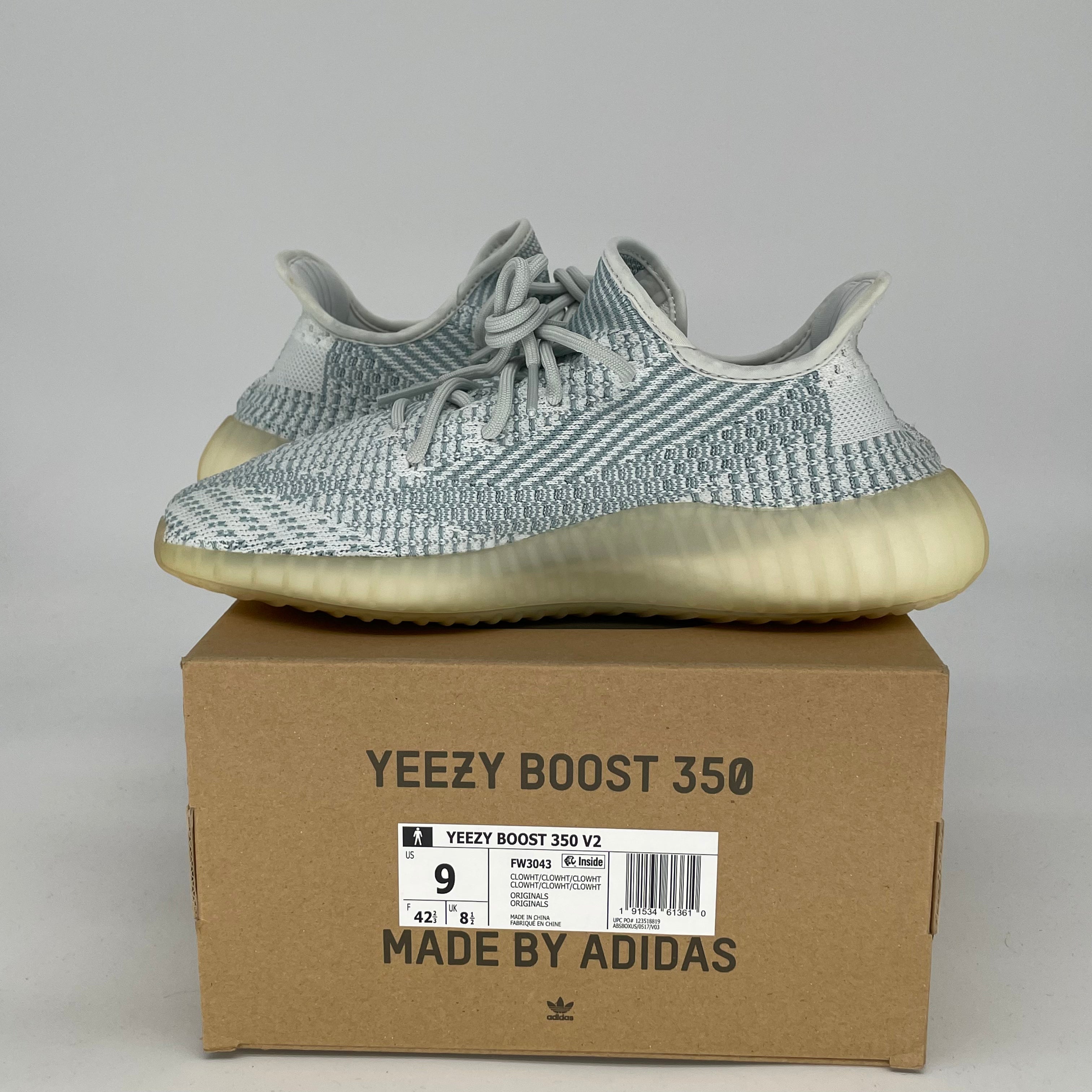 Adidas Yeezy Boost 350 V2 Cloud White Sneakers - Men's Size 9/Women's 10.5 (FW3043) | Comfortable Running Shoes for Gym, Casual Wear & Street Fashion