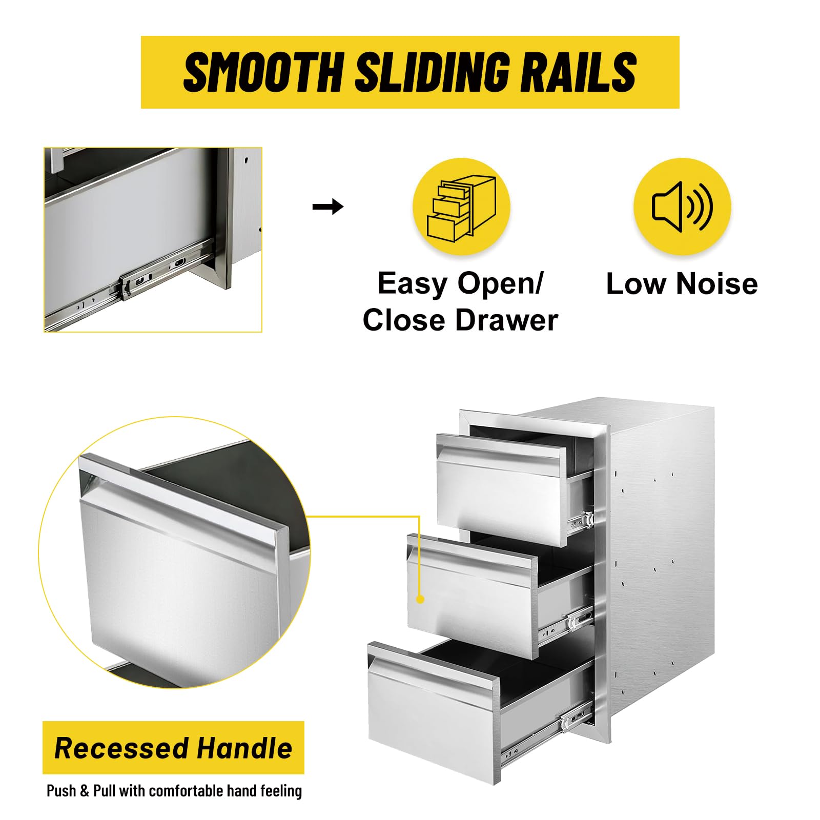 Stainless Steel Triple Drawer Outdoor Kitchen Cabinet - 14